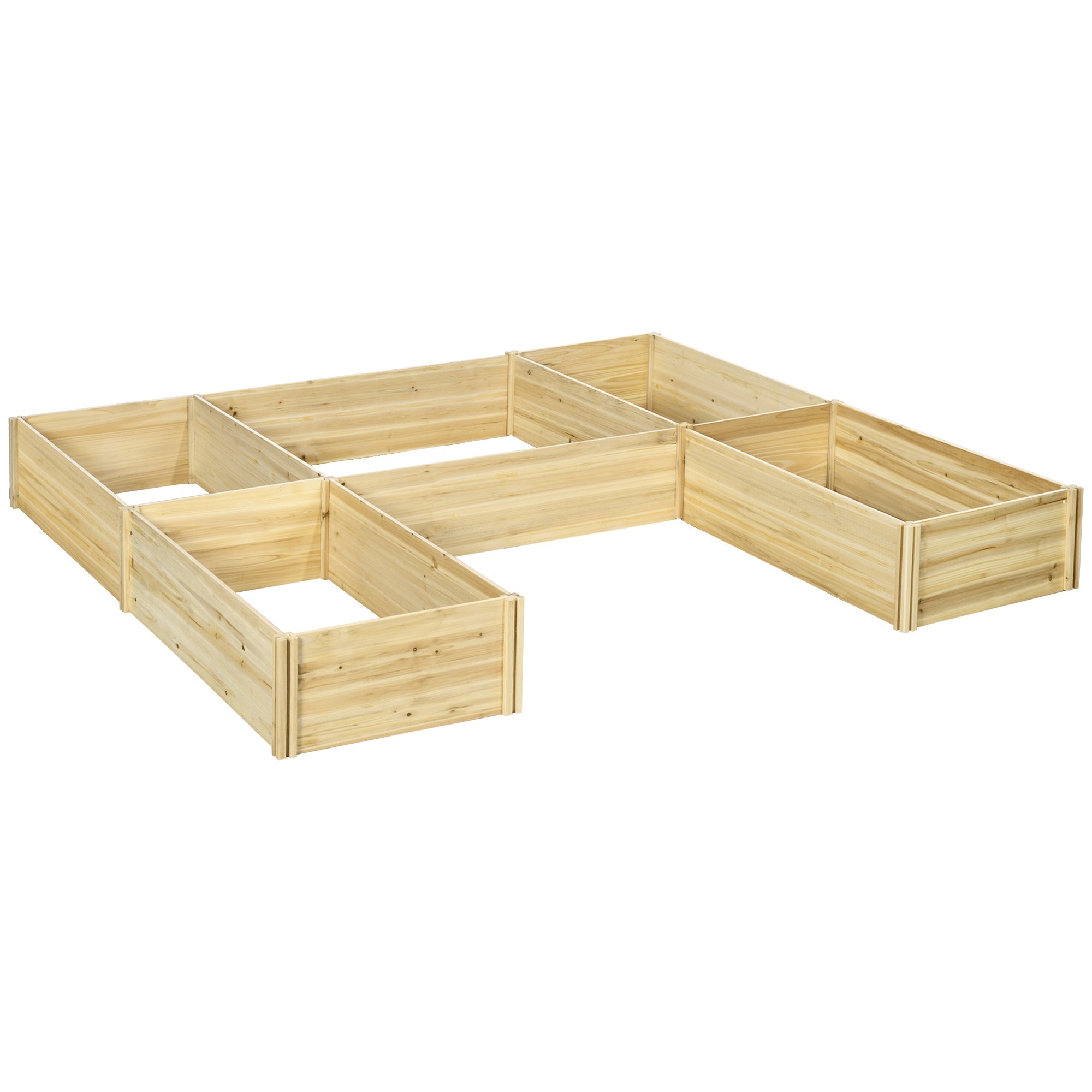 Outsunny DIY 5-box Garden Planter with Open Bottom for Outdoor Plants, Vegetables, Flowers, Herbs, Natural Wood 
