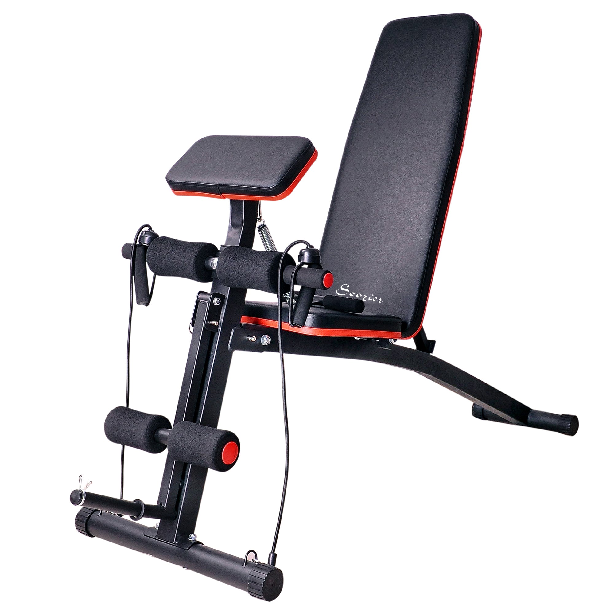Soozier Foldable Press Bench Adjustable Dumbbell, Weight Training Bench Exercises Gym Chair, Black & Red 