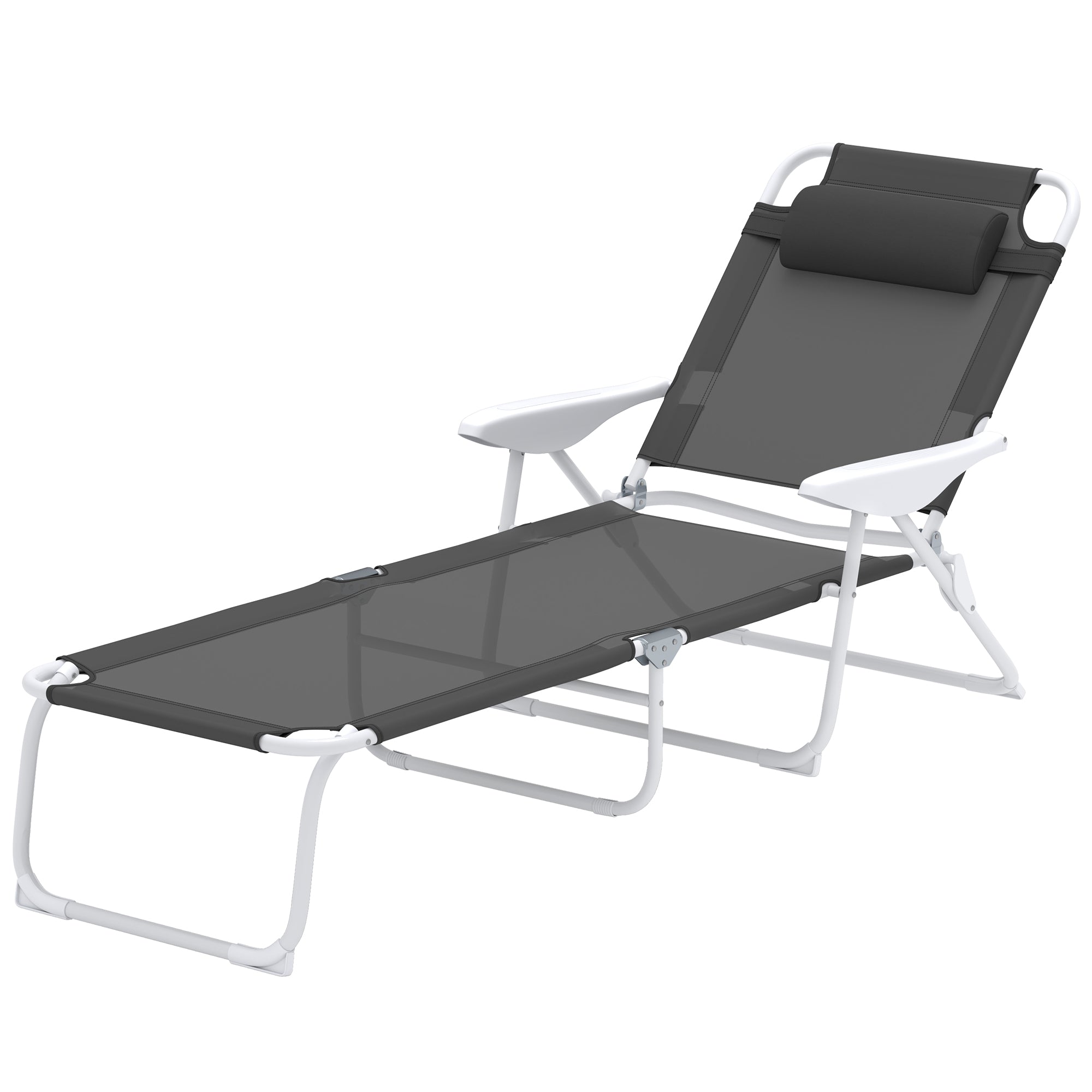 Outsunny Outdoor Sun Lounger, Folding Chaise Lounge with 4-level Adjustable Backrest, Charcoal Grey 