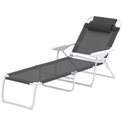 Outsunny Outdoor Sun Lounger, Folding Chaise Lounge with 4-level Adjustable Backrest, Charcoal Grey 