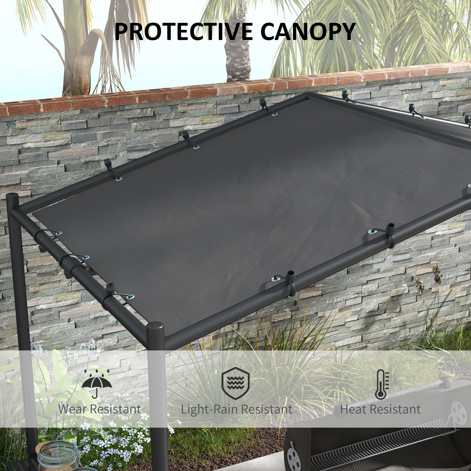 Outsunny 9' x 5' BBQ Grill Gazebo Tent, Garden Grill Canopy Outdoor Grill Shelter w/ Steel Frame and Serving Shelves, Dark Grey 
