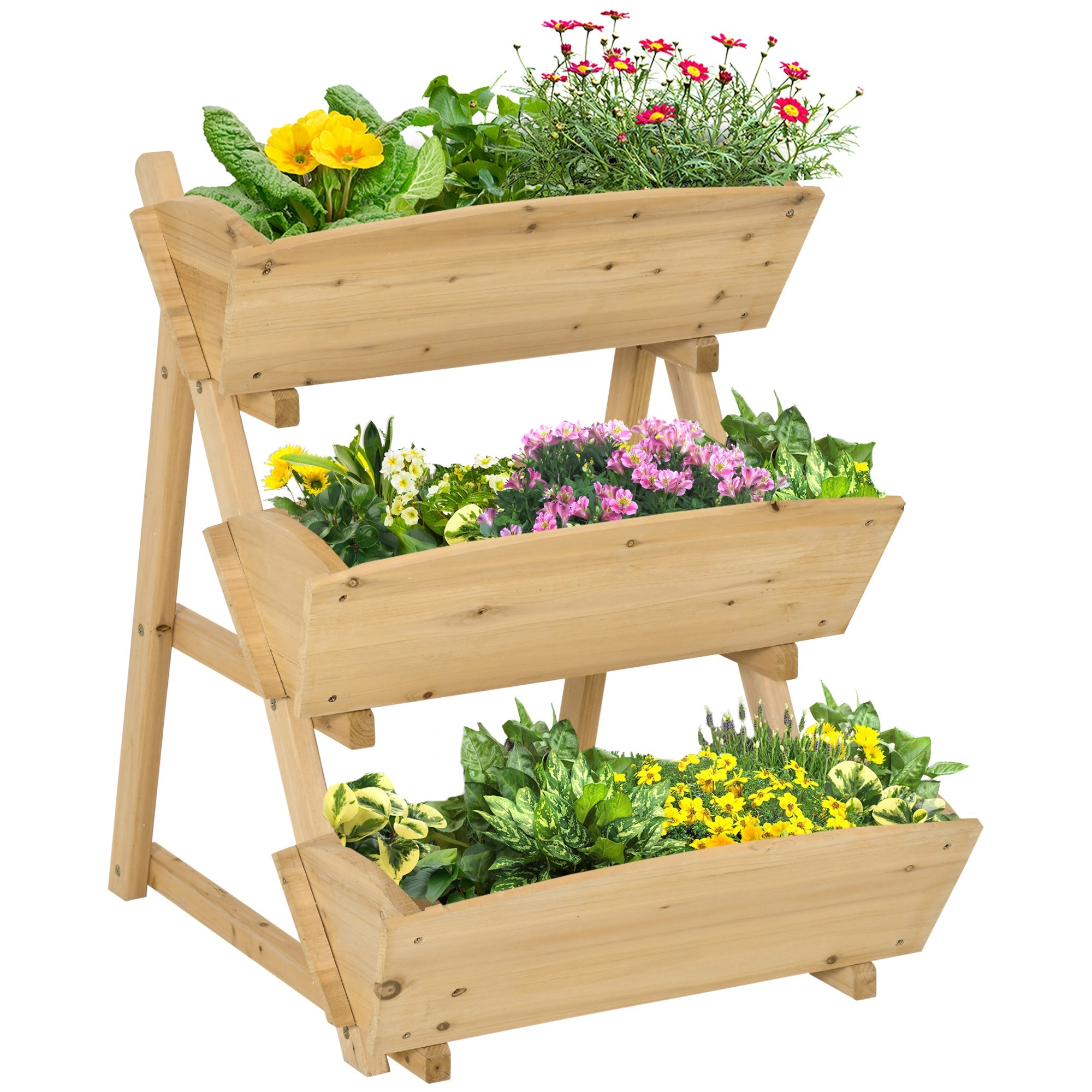 Outsunny 3-Tier Raised Vertical Garden Bed: Wooden Elevated Planter Kit for Flowers, Veggies & Herbs 