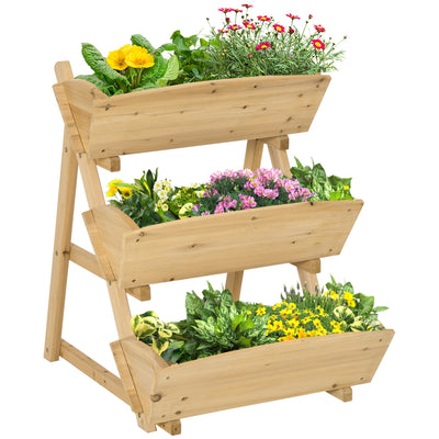 Outsunny 3-Tier Raised Vertical Garden Bed: Wooden Elevated Planter Kit for Flowers, Veggies & Herbs 