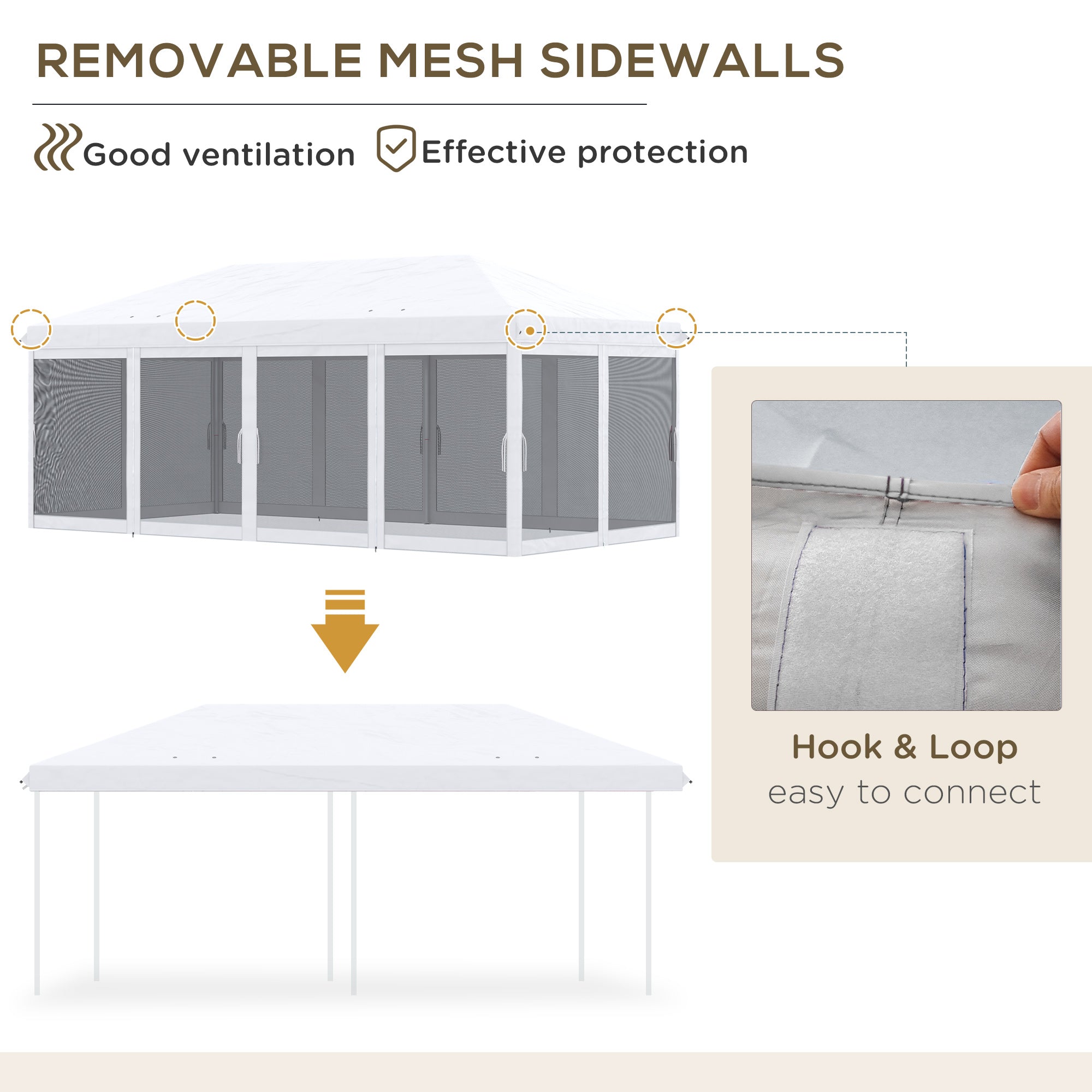 Outsunny 10'x20' Pop Up Canopy Tent Instant Canopies 6 Removable Mesh Sidewalls Carry Bag Cream White 