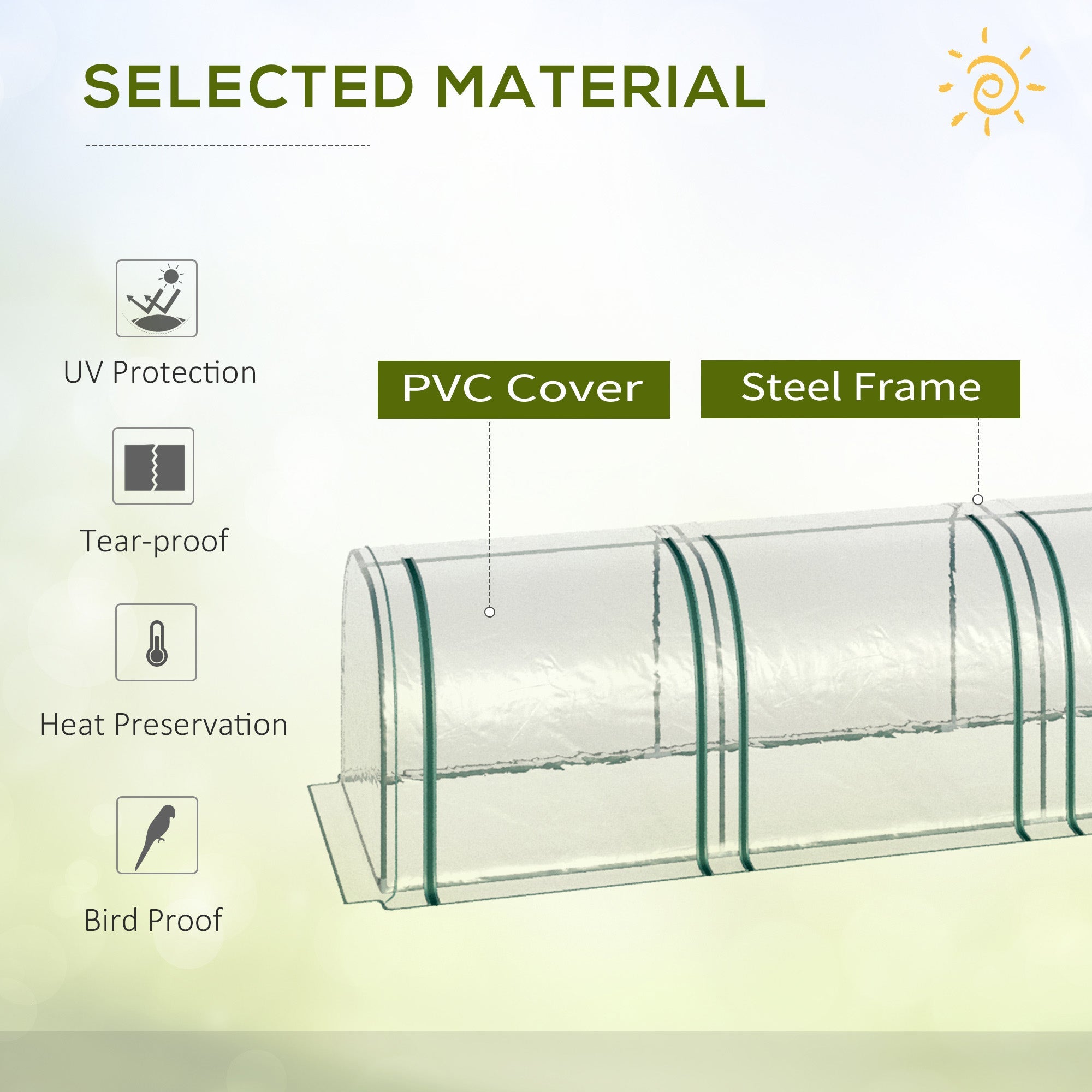 Outsunny Portable Mini Tunnel Greenhouse 10' x 3' x 2.5' with 3 Zipped Doors Clear Easy Assembly 