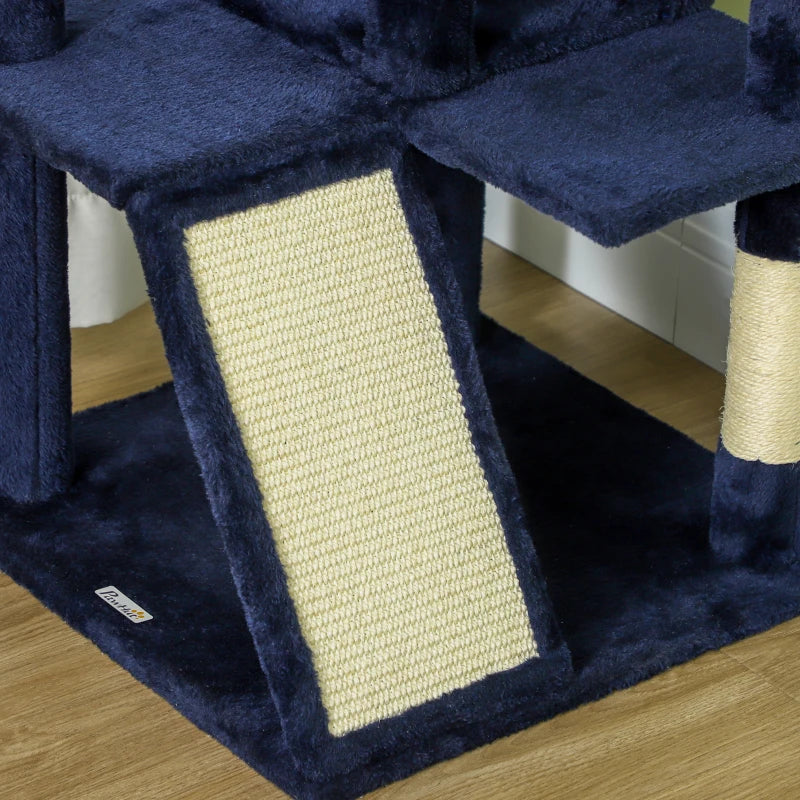 54" Cat Tree, Multi-Level Cat Tower with Scratching Posts, Cat Condos, Bed, Platforms, Ramp, Toy Ball, Dark Blue