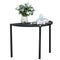 Half Round Side Table, PE Rattan Coffee Table with Metal Frame for Patio, Garden, Balcony, Black