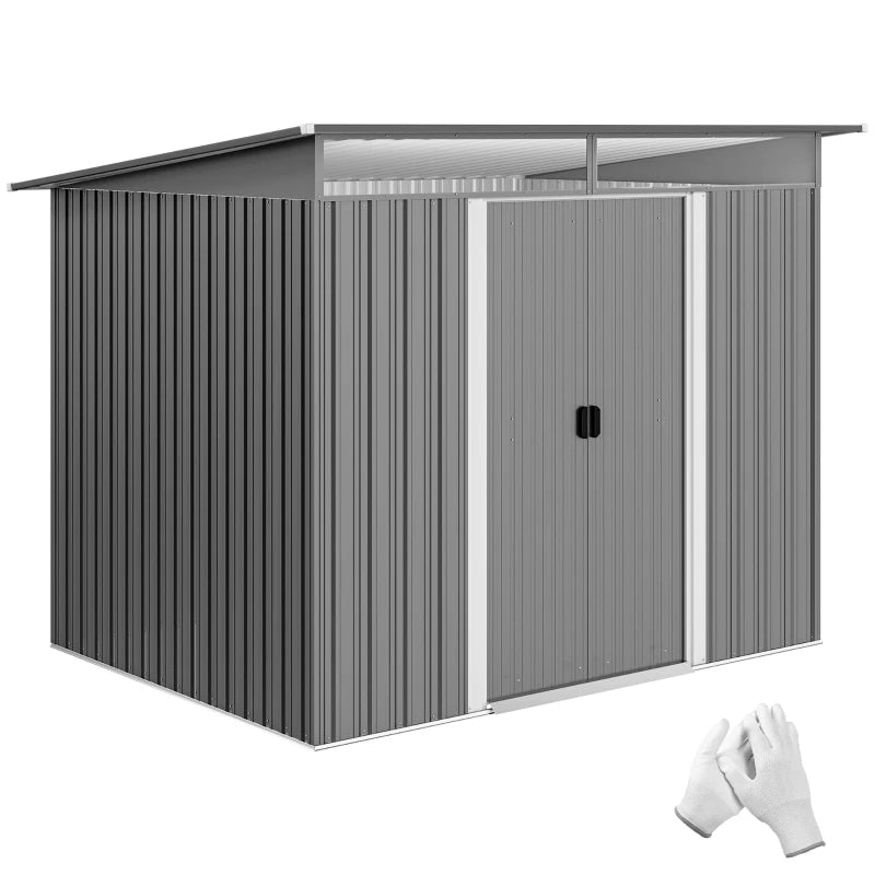 9' x 6.5' Outdoor Metal Garden Shed Utility Tool Storage Steel Backyard Storage House, Light Grey