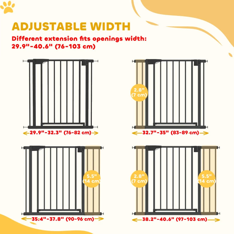Baby Gate, Pet Safety Gate Pressure Fit, 30"-41" Wide with Two-Way Open, Auto-Close for Stair, Doorways, Hallways, Black