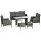 Outsunny 6PC Outdoor Patio Furniture Set Chairs Ottomans Sofa Glass Table Cushions Rattan Conversation Set