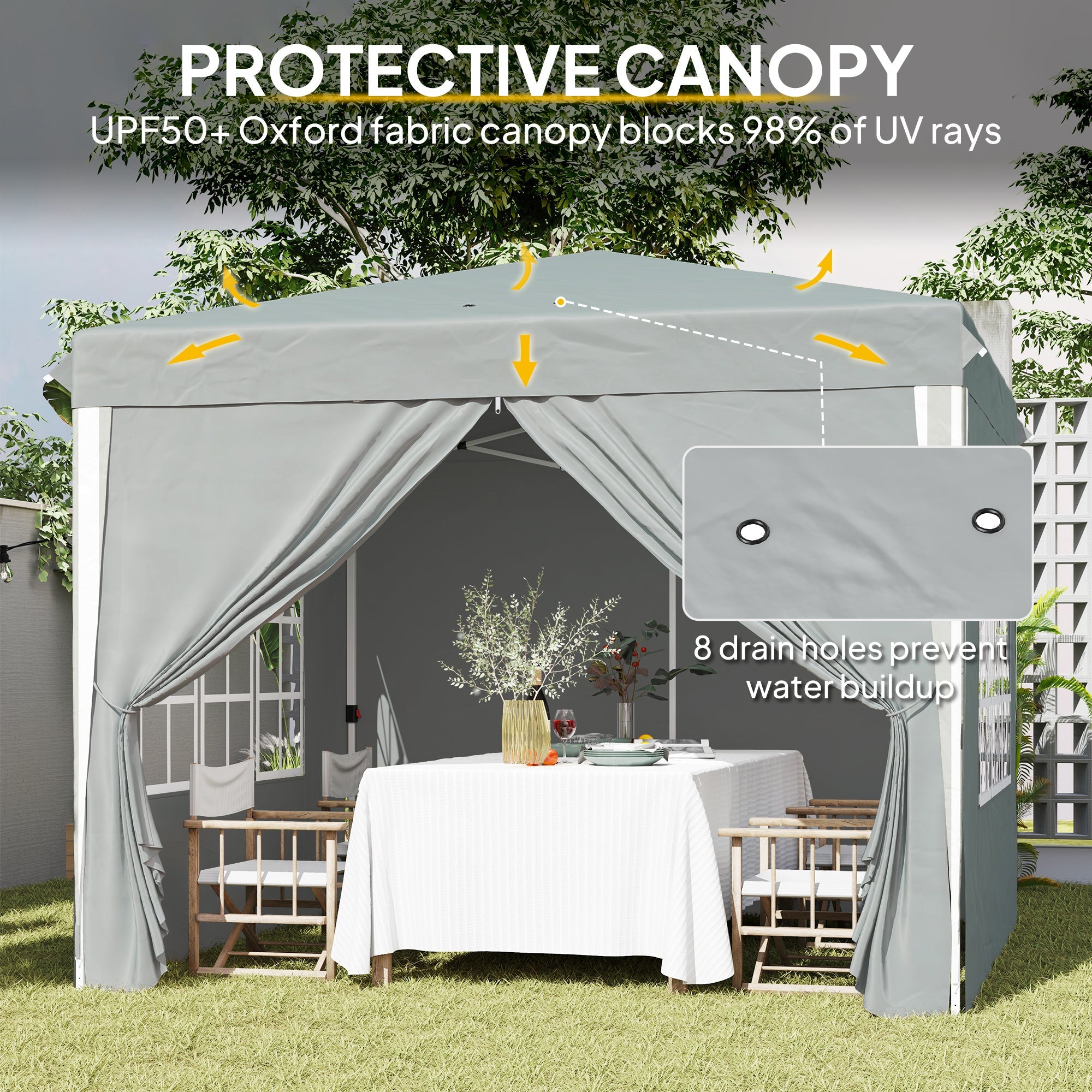 Outsunny 10' x 10' Pop-Up Canopy Tent with Sidewalls, Height-Adjustable, Carry Bag Included, for Outdoor, Garden, Patio, Light Grey 
