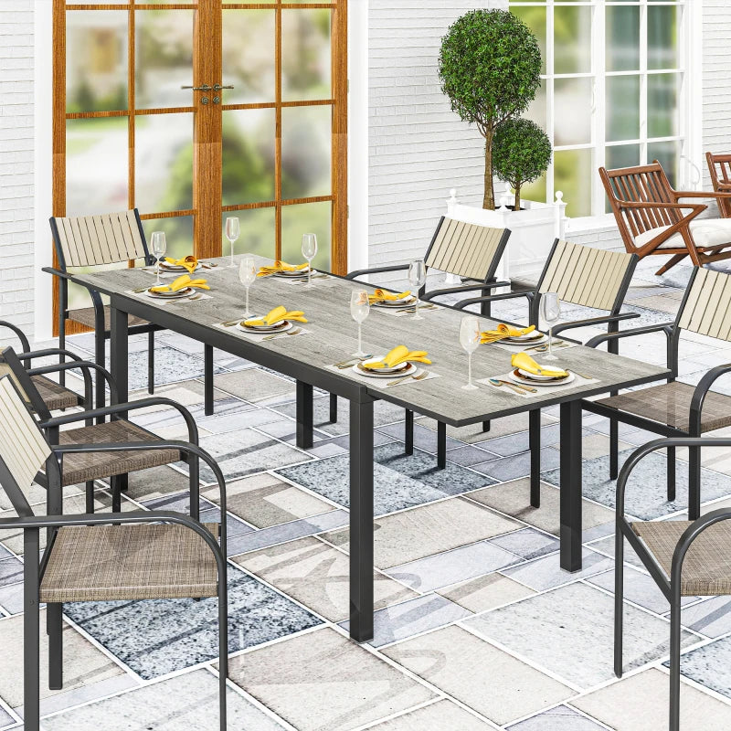 63"-94.5" Extendable Patio Dining Table for 6-8 Person, Outdoor Dining Table with Aluminium Edging, Steel Frame, Grey