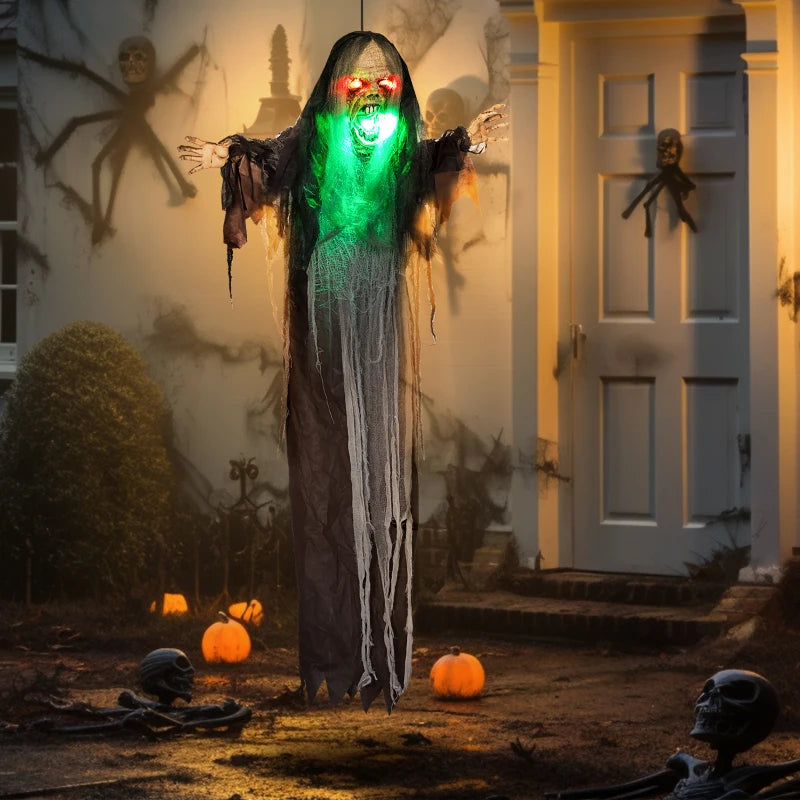 HOMCOM 6.4' Life-Size Winged Grim Reaper – Animated Halloween Decoration, Light-Up Eyes 