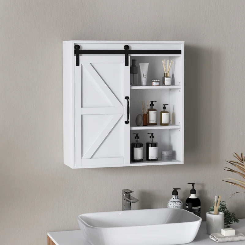 Bathroom Medicine Cabinet, Wall Cabinet with Sliding Door and Adjustable Shelf, 22.8" x 7.8" x 24.4", White