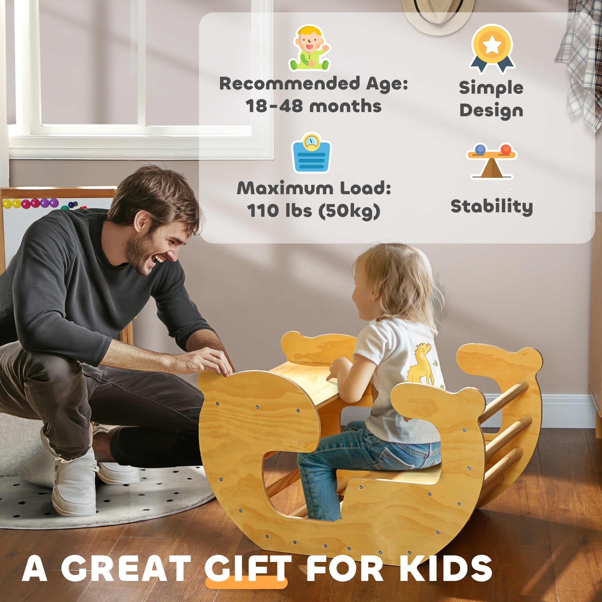 Qaba 2 in 1 Wooden Toddler Climbing Toy Indoor, Kids Table and Chair Set 