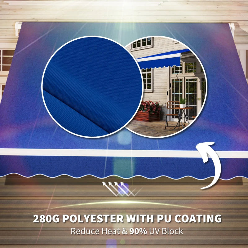8'x7' Patio Awning Manual Retractable Sun Shade Outdoor Deck Canopy Shelter, Blue