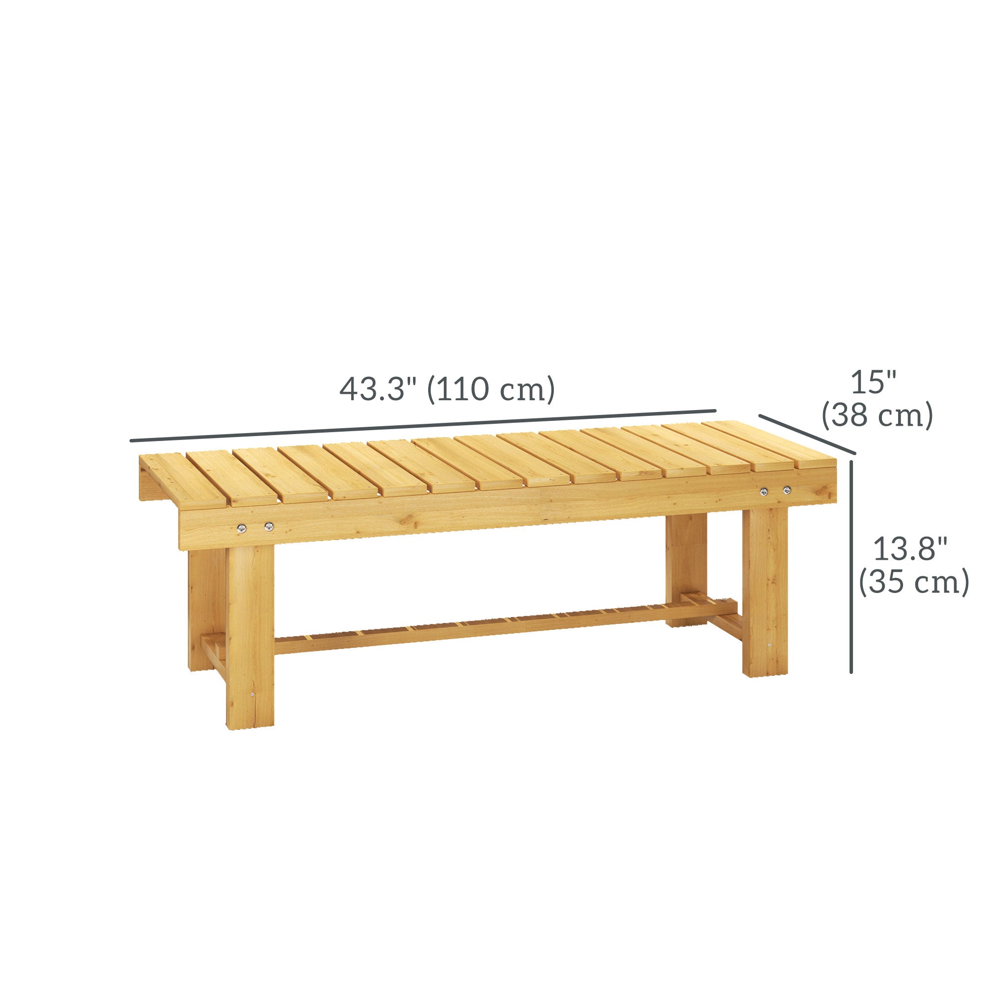 Outsunny 43.25" Outdoor Wood Garden Bench Backless Patio Fir Wood Loveseat Backyard Park Double Seat 2 Person 