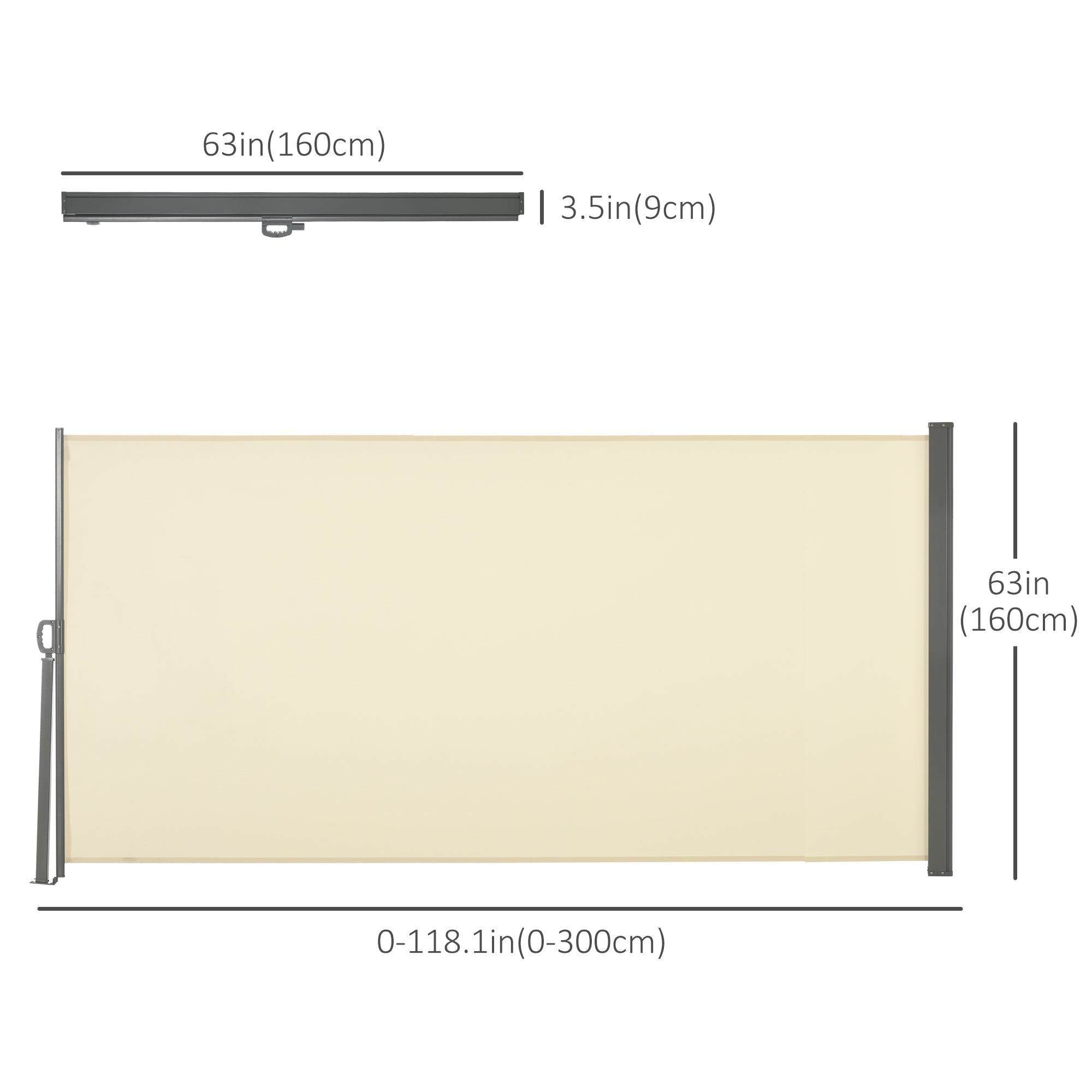 Outsunny Retractable Side Awning 118" x 63" UV Wind Resistant Outdoor Privacy Screen Folding Patio Cream White 