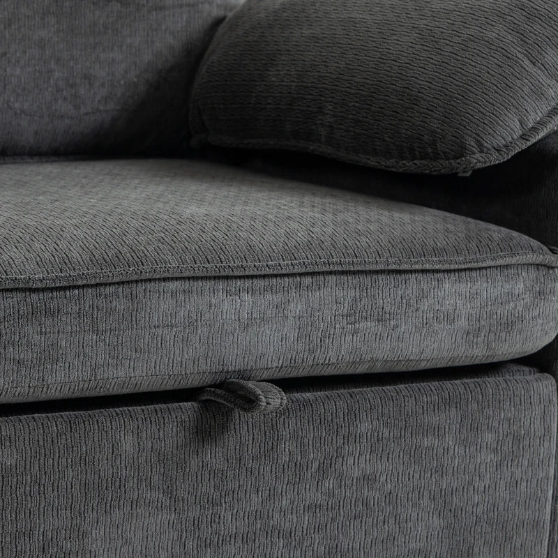 4-Seat Sectional Sofa Bed with Double Pull-Out Sleeper – Dark Grey Chenille