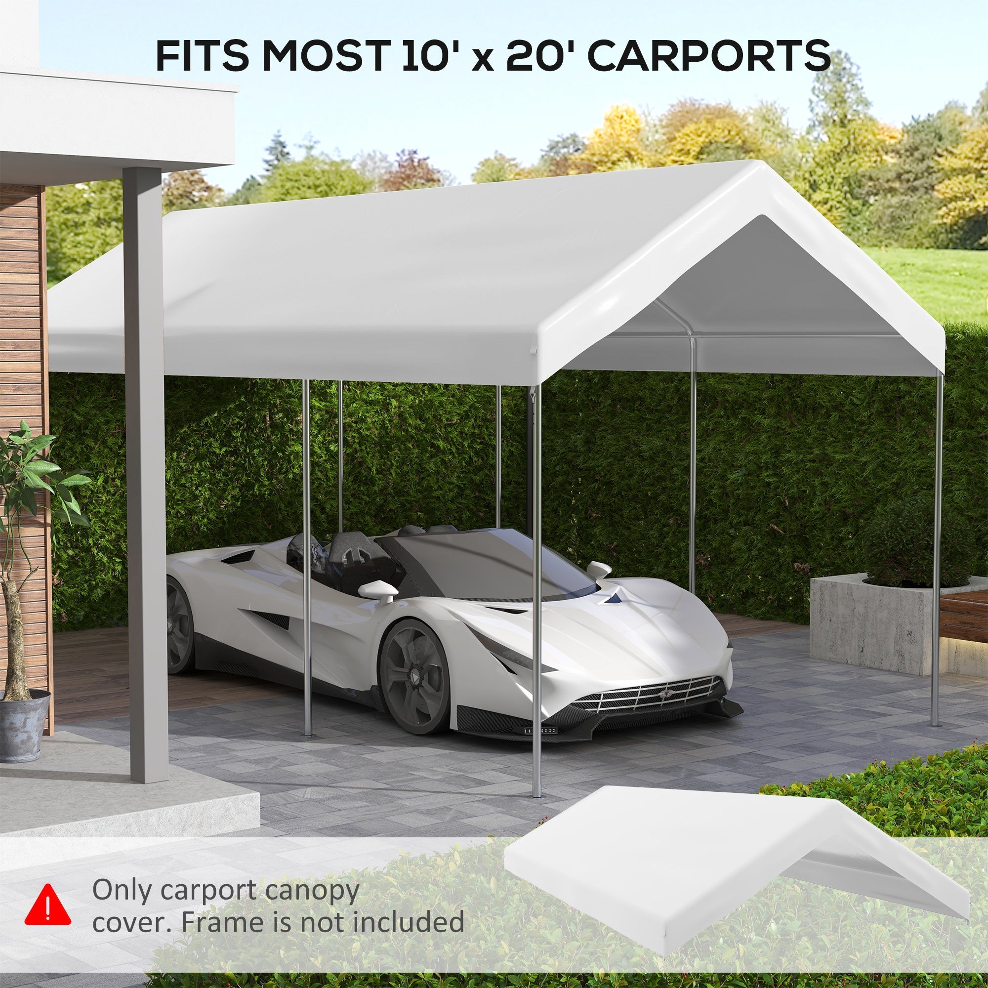 Outsunny 10 x 20ft Carport Replacement Canopy, UV Resistant Garage Car Cover with Ball Bungee Cords, White 
