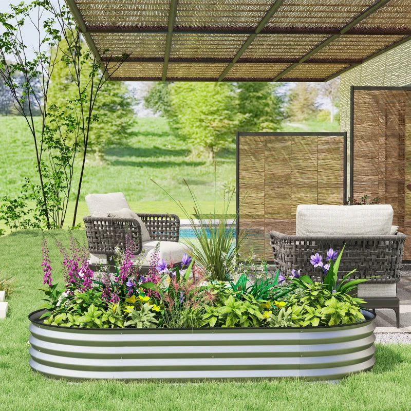 6' x 3' x 1' Large Outdoor Planter Box, Galvanized Raised Garden Bed with Metal Plant Stake, Silver