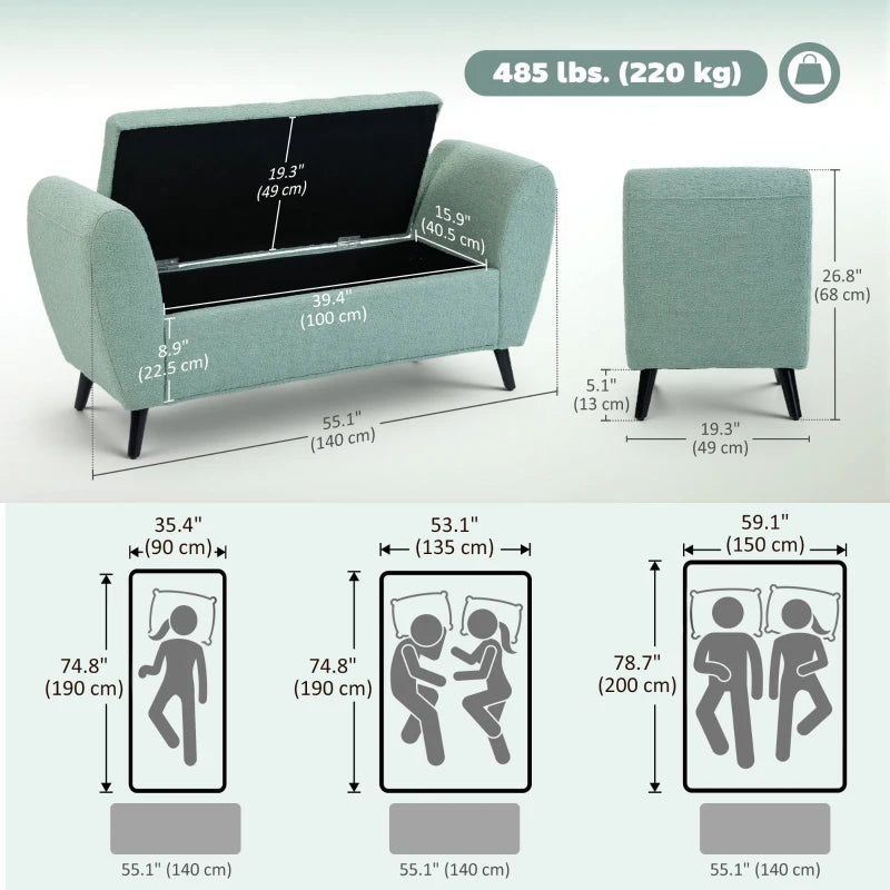 Upholstered Storage Bench with Arms, Modern Ottoman Bench for Bedroom, Entryway, and Living Room, Green