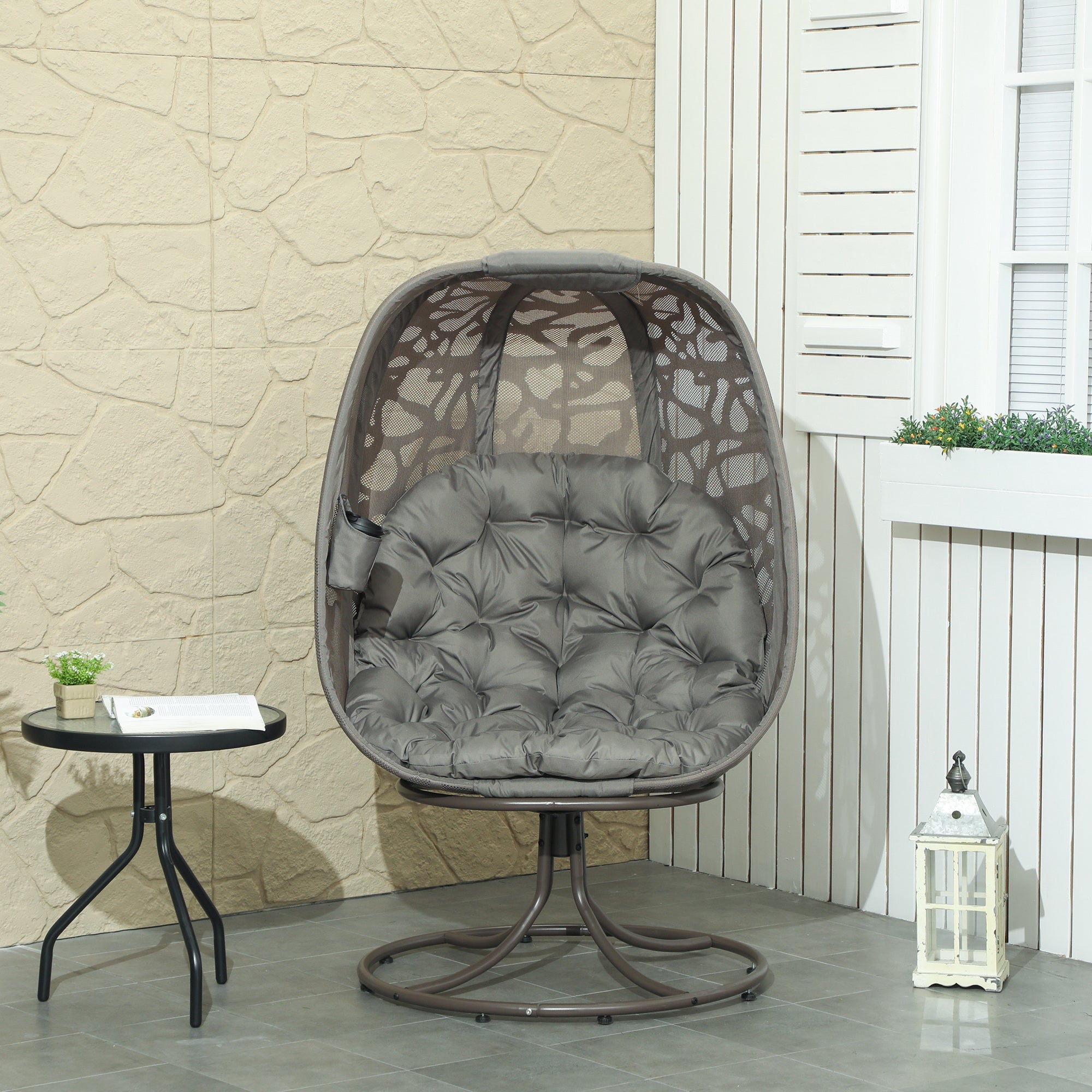 Outsunny Swivel Egg Chair Outdoor, Lounge Chair with Cushions and Foldable Basket Seat for Backyard, Garden and Living Room 