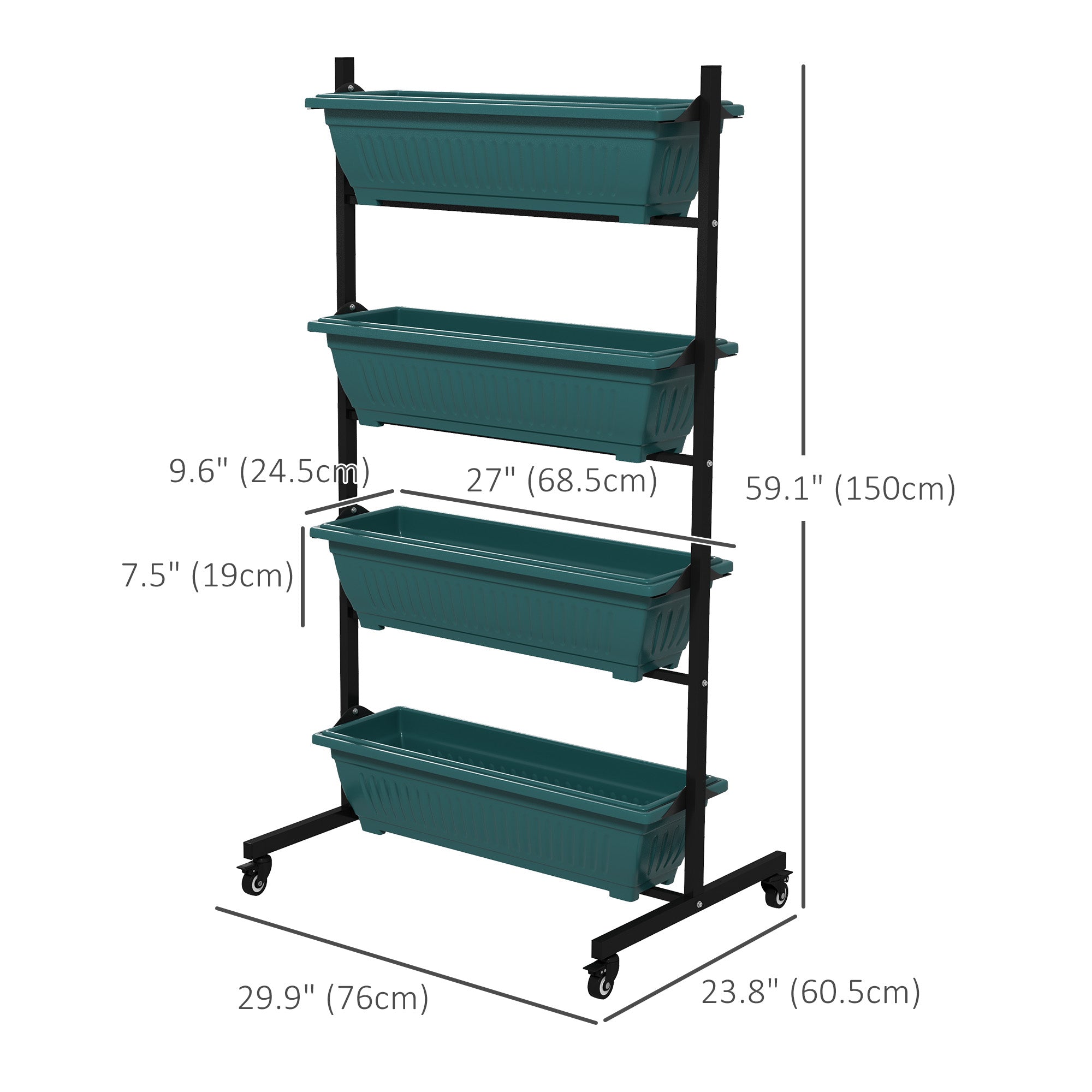 Outsunny Mobile 4-Tier Vertical Garden Planter with Wheels 4 Planting Boxes for Vegetables Flowers Green Outdoor Stand 