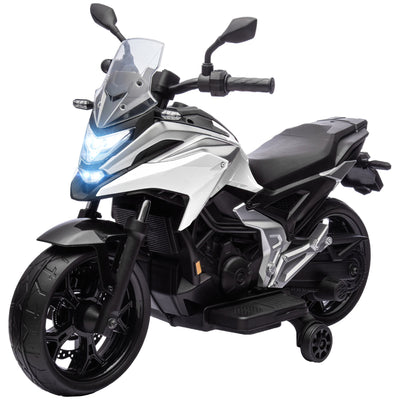 Qaba Honda Licensed 12V Ride on Motorbike for Kids with Headlights Music Training Wheels, for 3-6 Years, White 