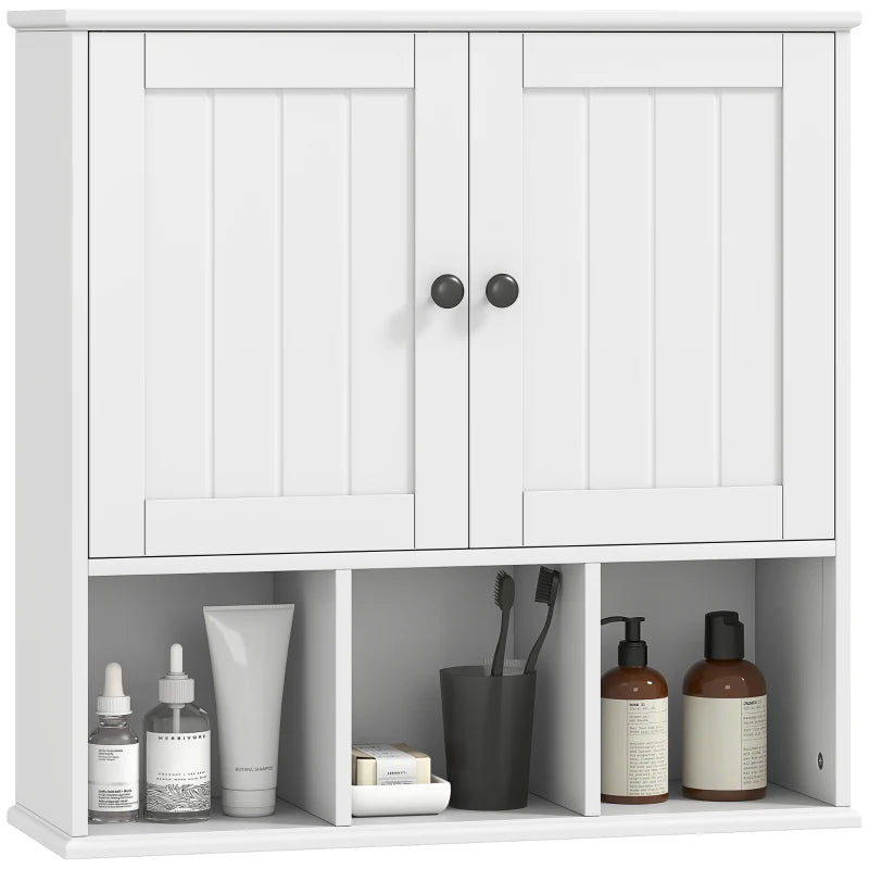 Farmhouse Bathroom Wall Cabinet, Wall Mounted Medicine Cabinet with Adjustable Shelf, Open Compartments, White