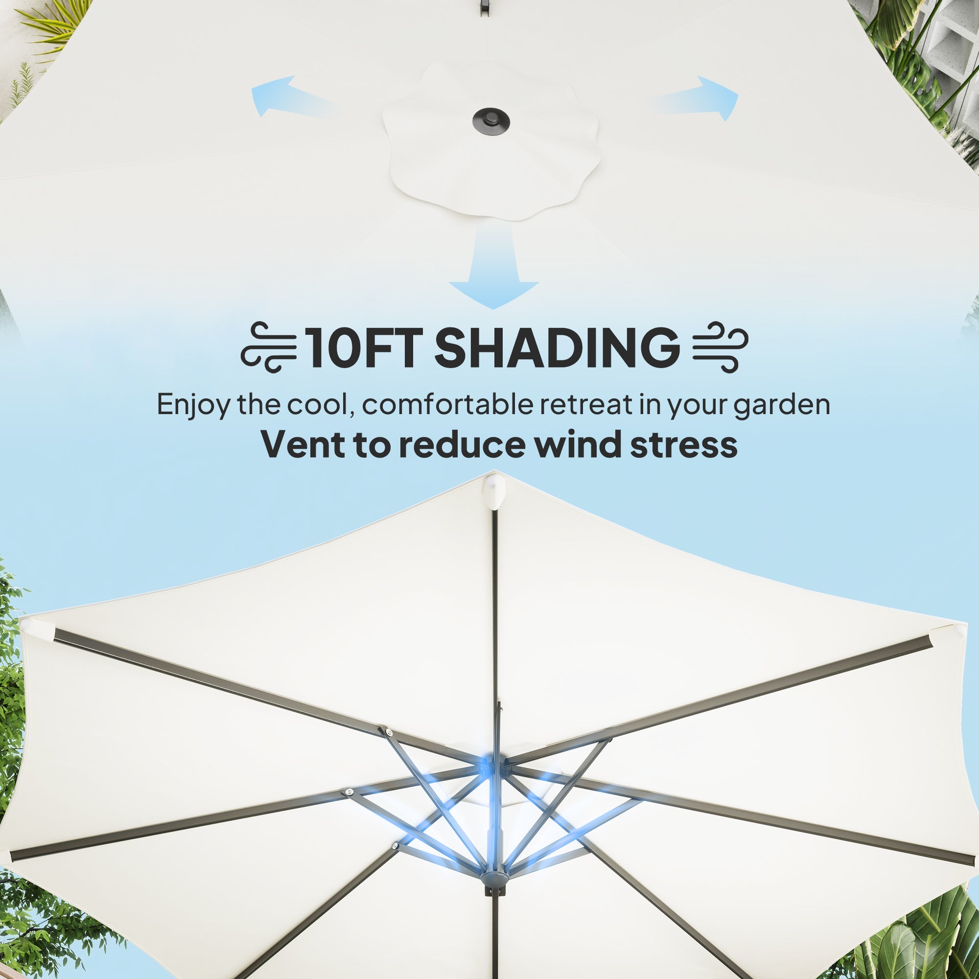 Outsunny 10' Offset Patio Umbrella Cantilever Umbrella with Aluminium Pole 360° Rotation and Tilt Adjustment, White 