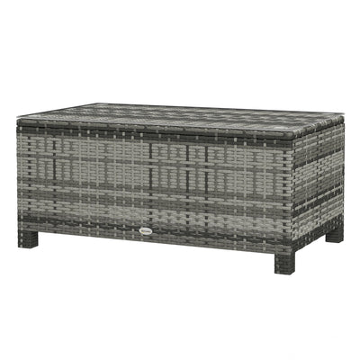 Outsunny Rattan Wicker Coffee Table with Glass Top Outdoor Garden Patio Furniture Brown Tempered 