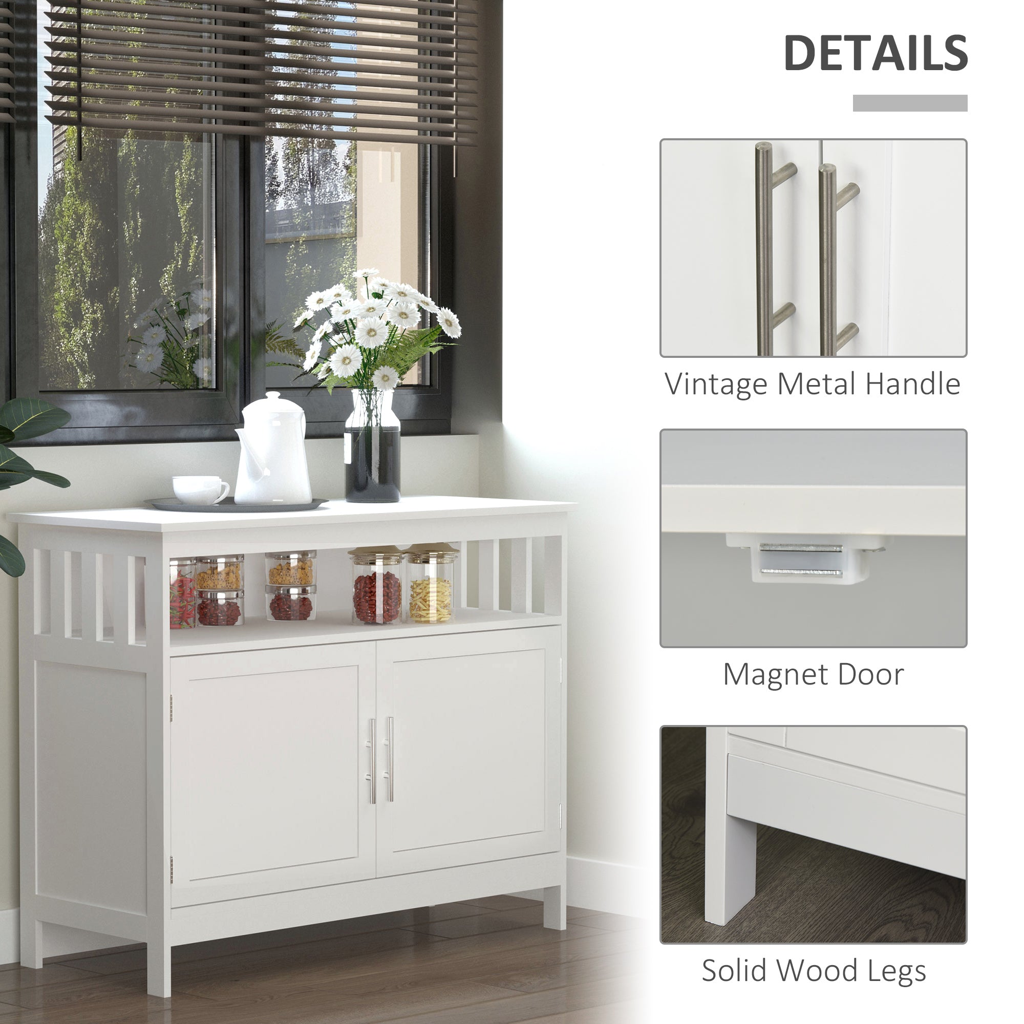 HOMCOM Classic Storage Console: Kitchen Sideboard Bar Cabinet, Buffet Cabinet with 2-Level Cabinet and Open Shelf, Crisp White 