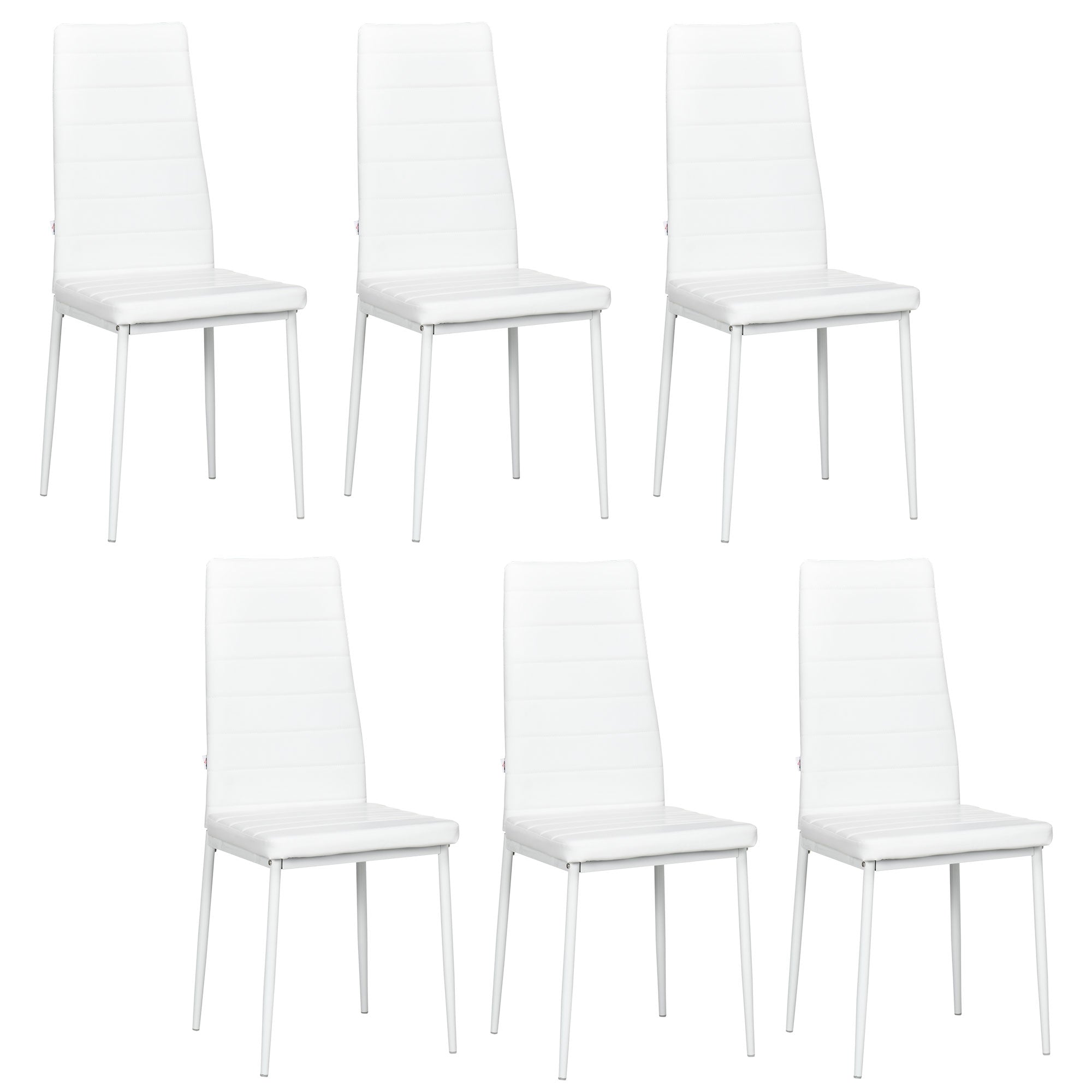 HOMCOM Elegant Dining Chair Set: High-Back PU Leather Upholstery, Metal Legs, Set of 6, White 