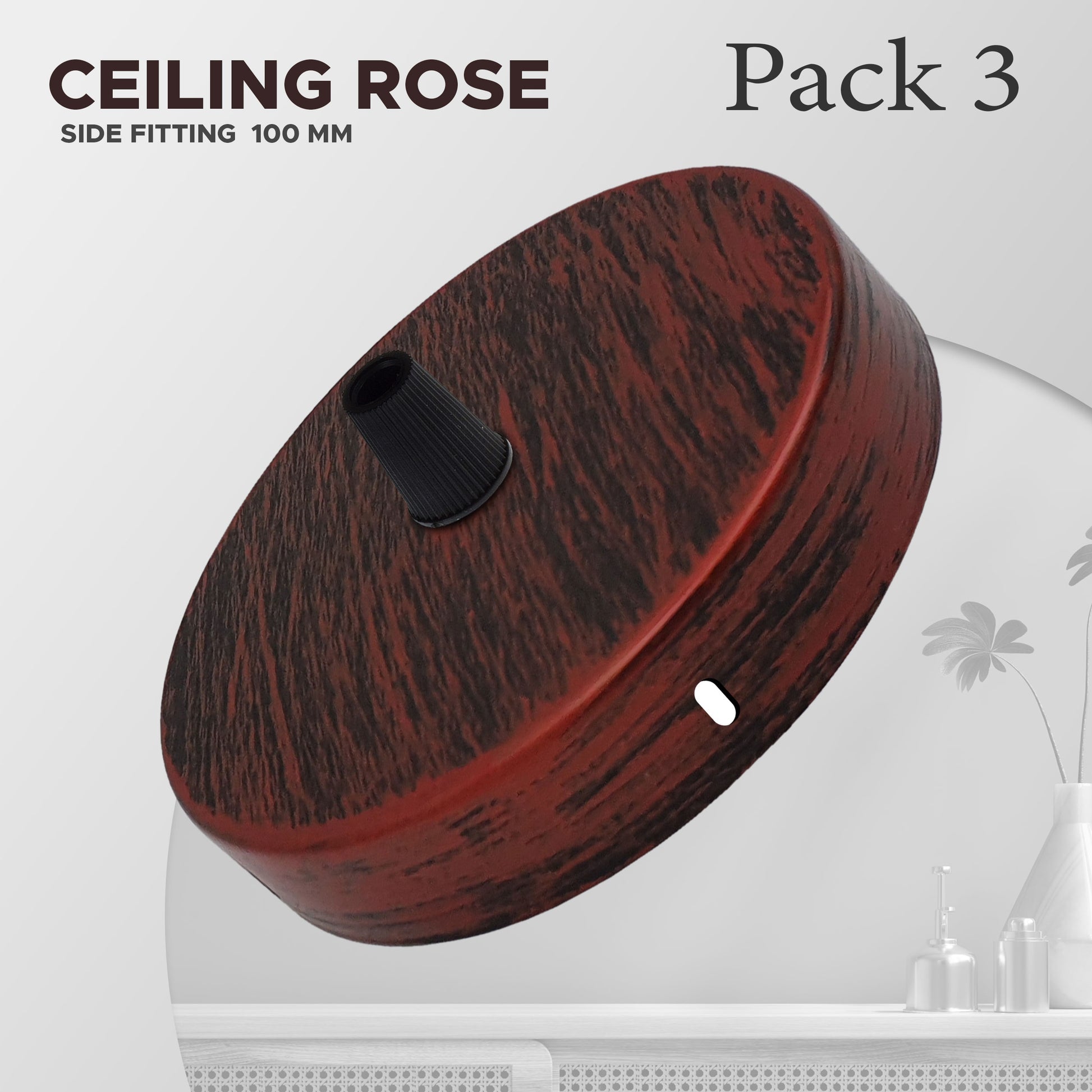 Rustic Red Ceiling Rose Pendant Light fitting 3 Pack