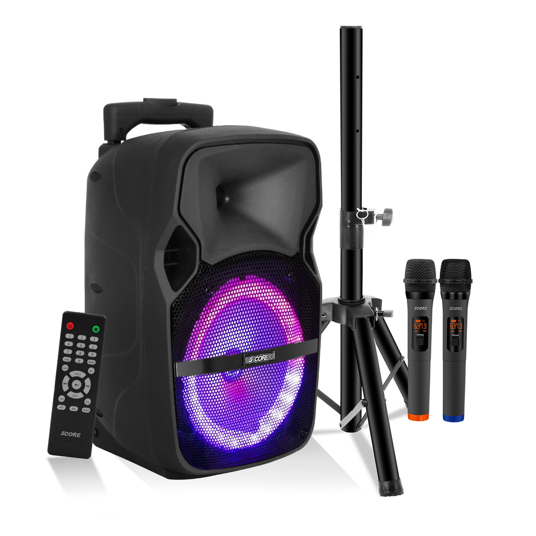 5Core 8 inch PA Portable Bluetooth Party Speaker Karaoke Boombox + 2 Wireless Mics