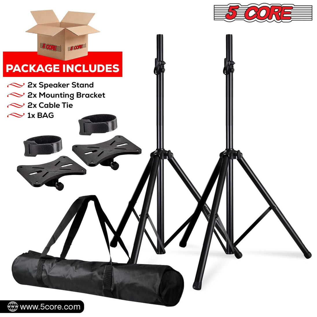 5Core Speaker Stand Tripod Tall Adjustable 72 Inch DJ Pole Mount Studio Monitor Stands BLACK