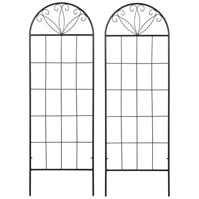 Outsunny Metal Garden Trellis Pack of 2 for Climbing Plants, Arched Grid Trellis Panels, 20" x 60", Black 