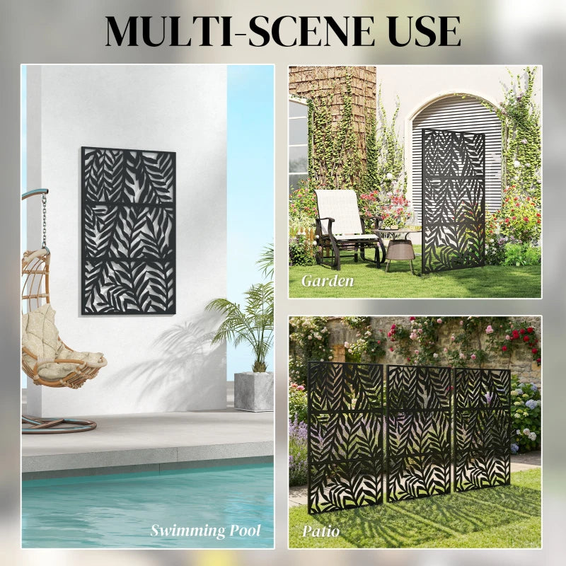 Metal Outdoor Privacy Screen, 72" x 38" Freestanding Outdoor Divider, Black