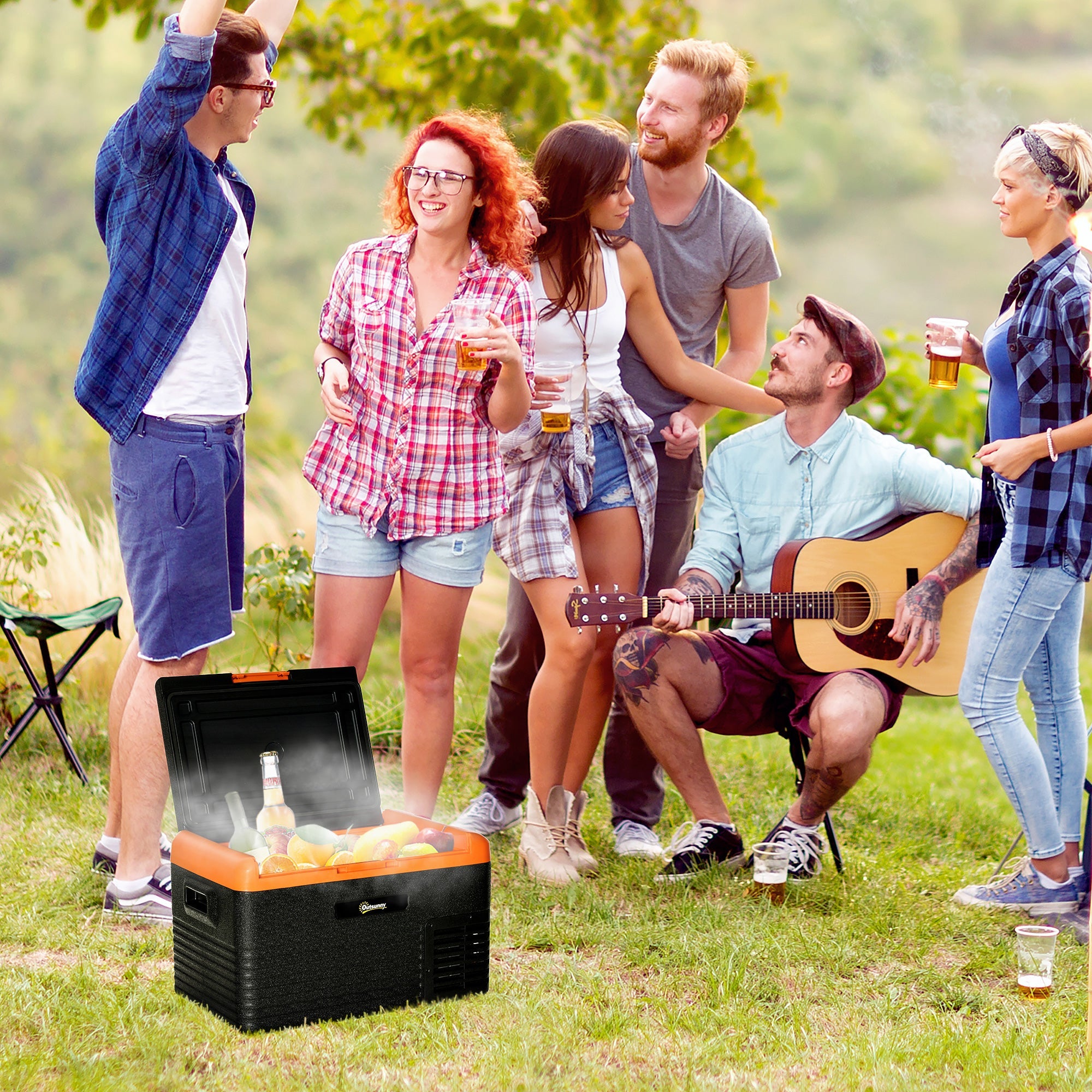 Outsunny Portable Chill: 32 Quart Compact Car Refrigerator Electric Cooler Box for Camping Picnic, 12/24V DC and 100-240V AC 