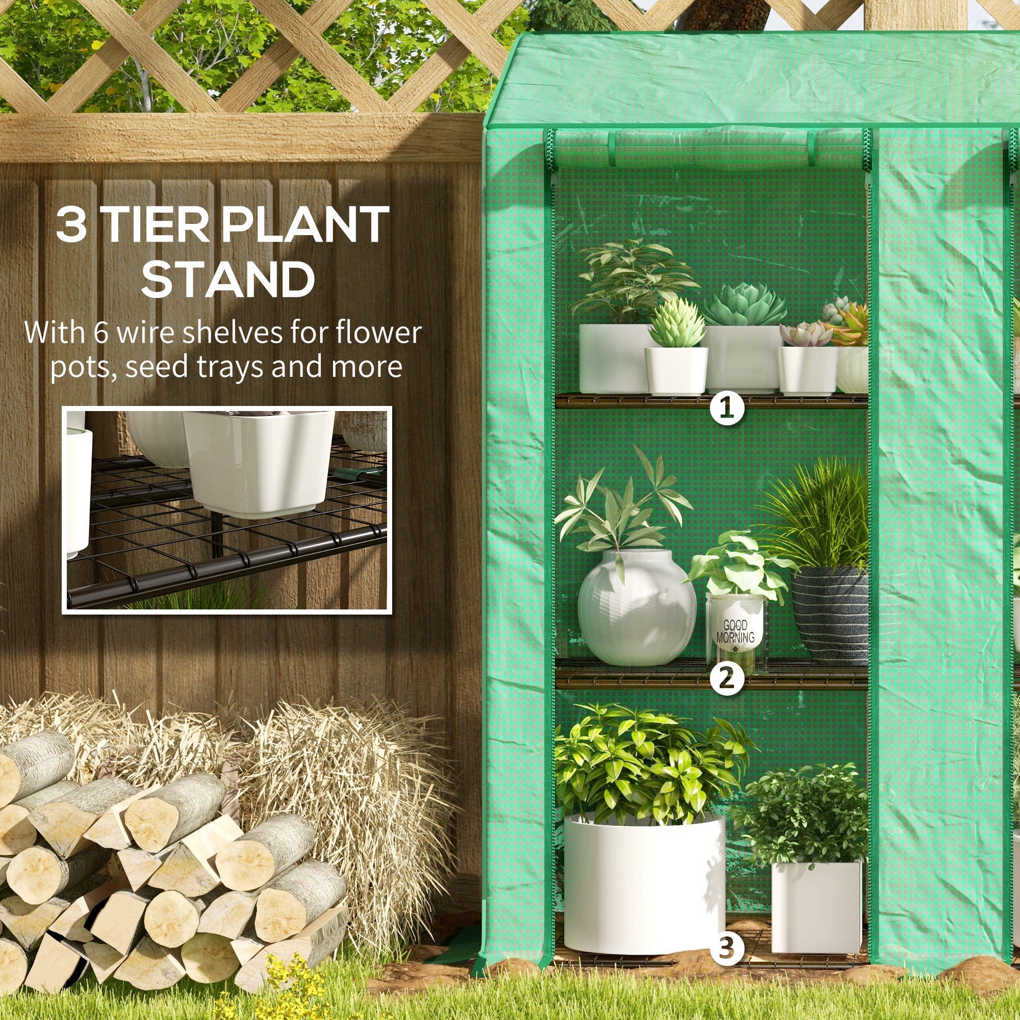 Outsunny Compact Portable Mini Greenhouse with 3 Tier Shelves Reinforced PE Cover Roll-up Door for Garden 56.3" x 18.1" x 59.4" 