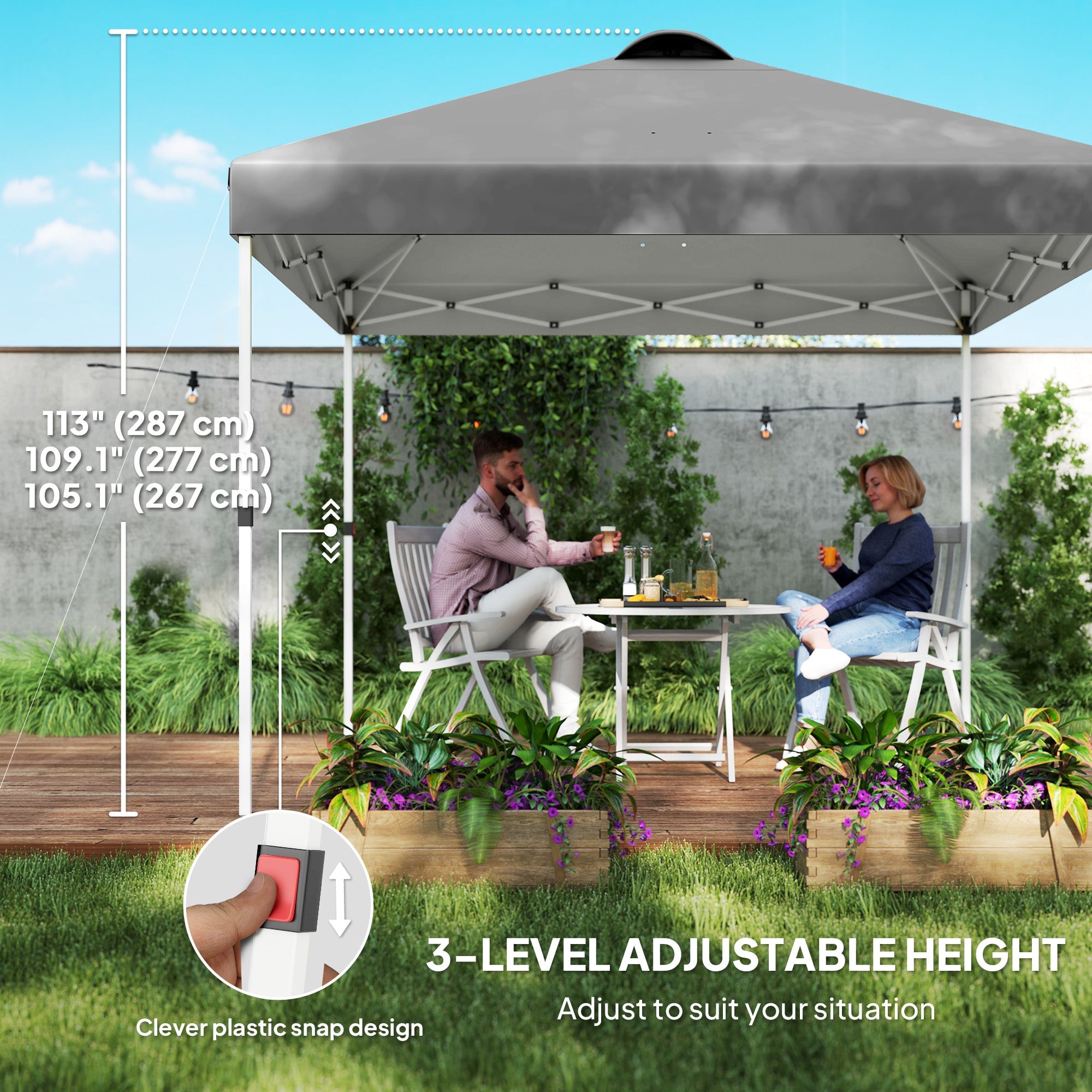 Outsunny 10' x 10' Pop Up Canopy Tent with 2 Half Sidewalls, UV50+ Height Adjustable Instant Sun Shelter, Dark Grey 