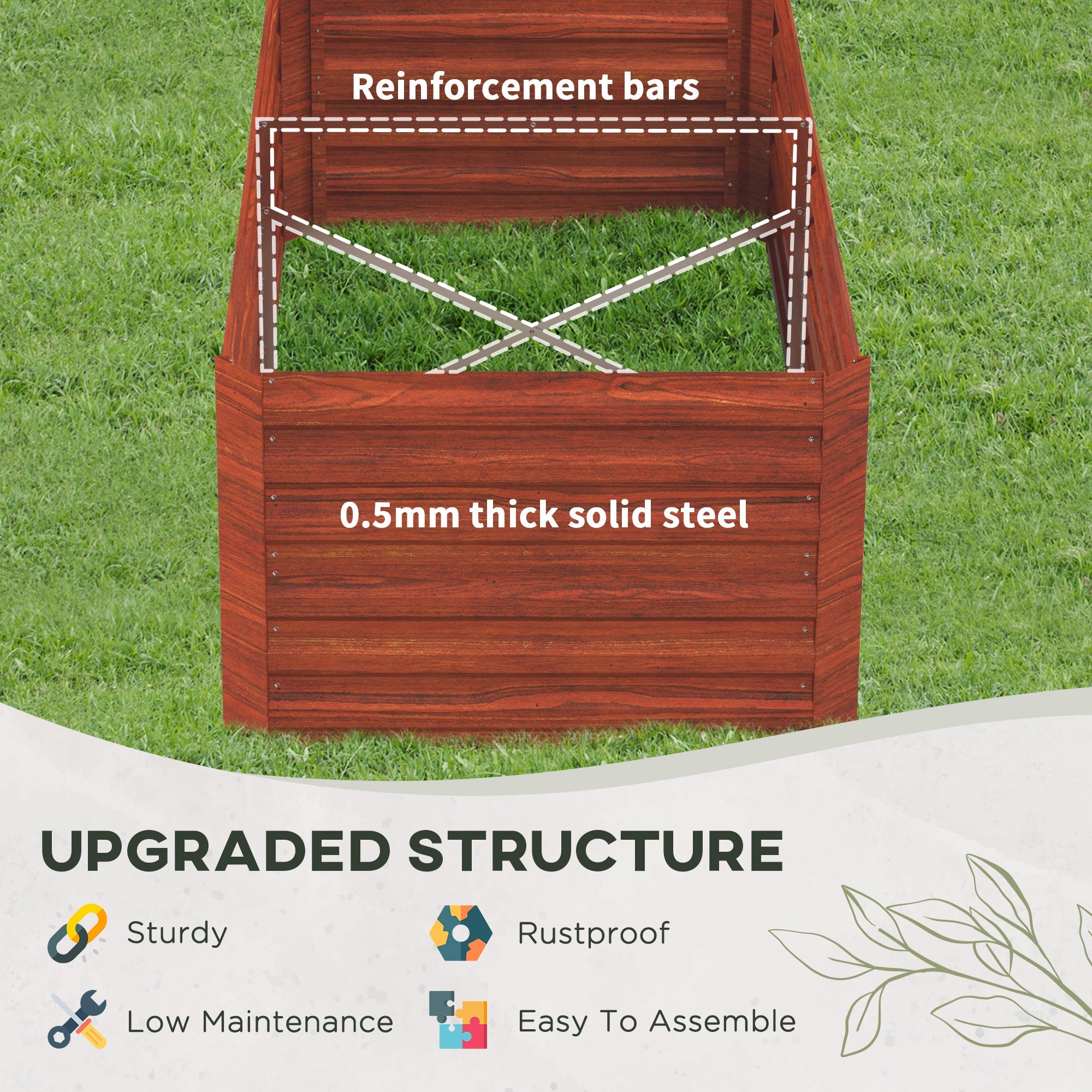 Outsunny Galvanized Raised Garden Bed, Steel Outdoor Planters with Reinforced Rods, 71" x 35" x 23", Rustic Brown 