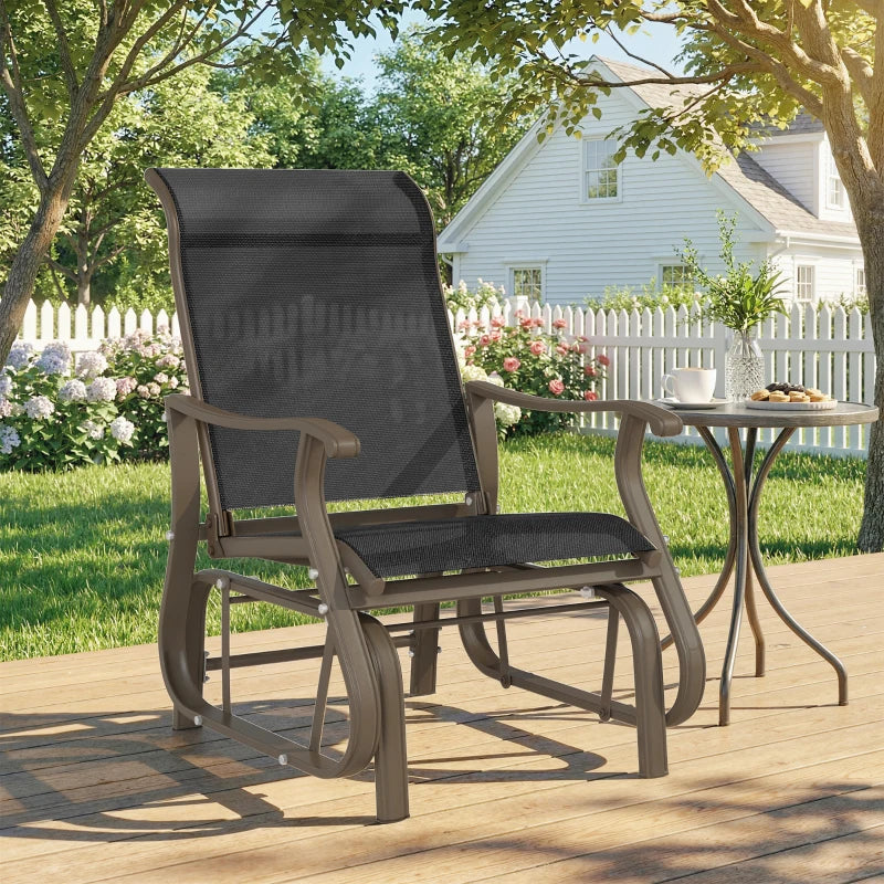 Outdoor Glider Chair, Patio Glider with Steel Frame and Mesh Fabric, Outdoor Chair for Backyard, Garden, Porch, Black