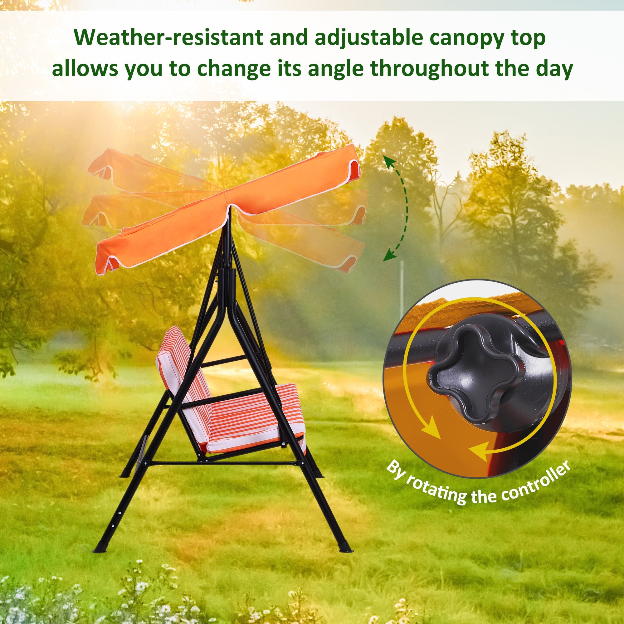 Outsunny Luxurious Lounging: Metal 3-Seater Outdoor Swing Chair with Cushions, Canopy, and Frame for Garden, Patio, Orange and White 