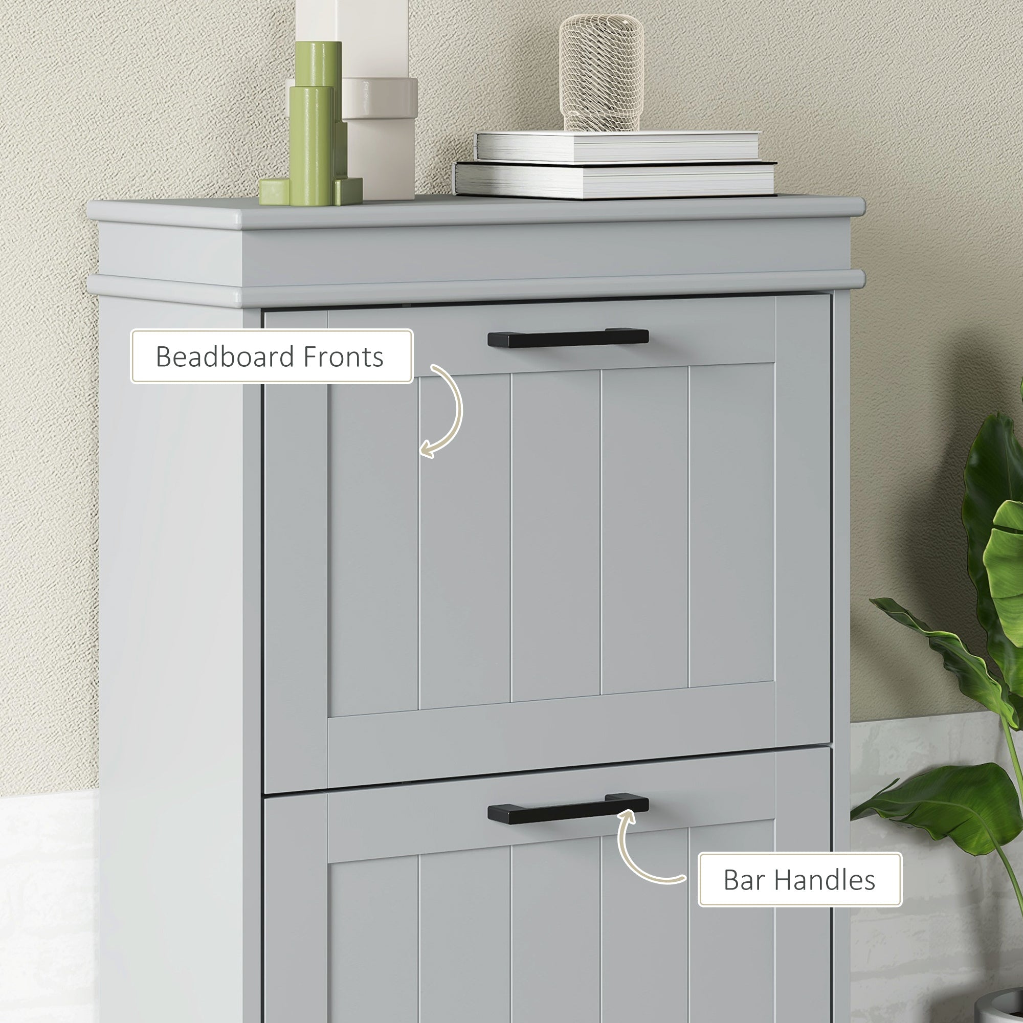 HOMCOM Shoe Storage Cabinet with 2 Flip Drawers and Adjustable Shelves, Narrow Shoe Cabinet for 10 Pairs of Shoes, Grey 