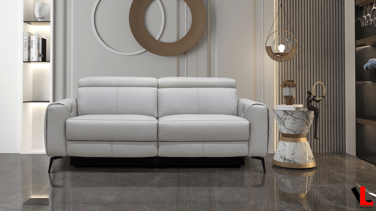 Lennox 81" Power Reclining Sofa with Adjustable Headrest in Light Grey Leather Match