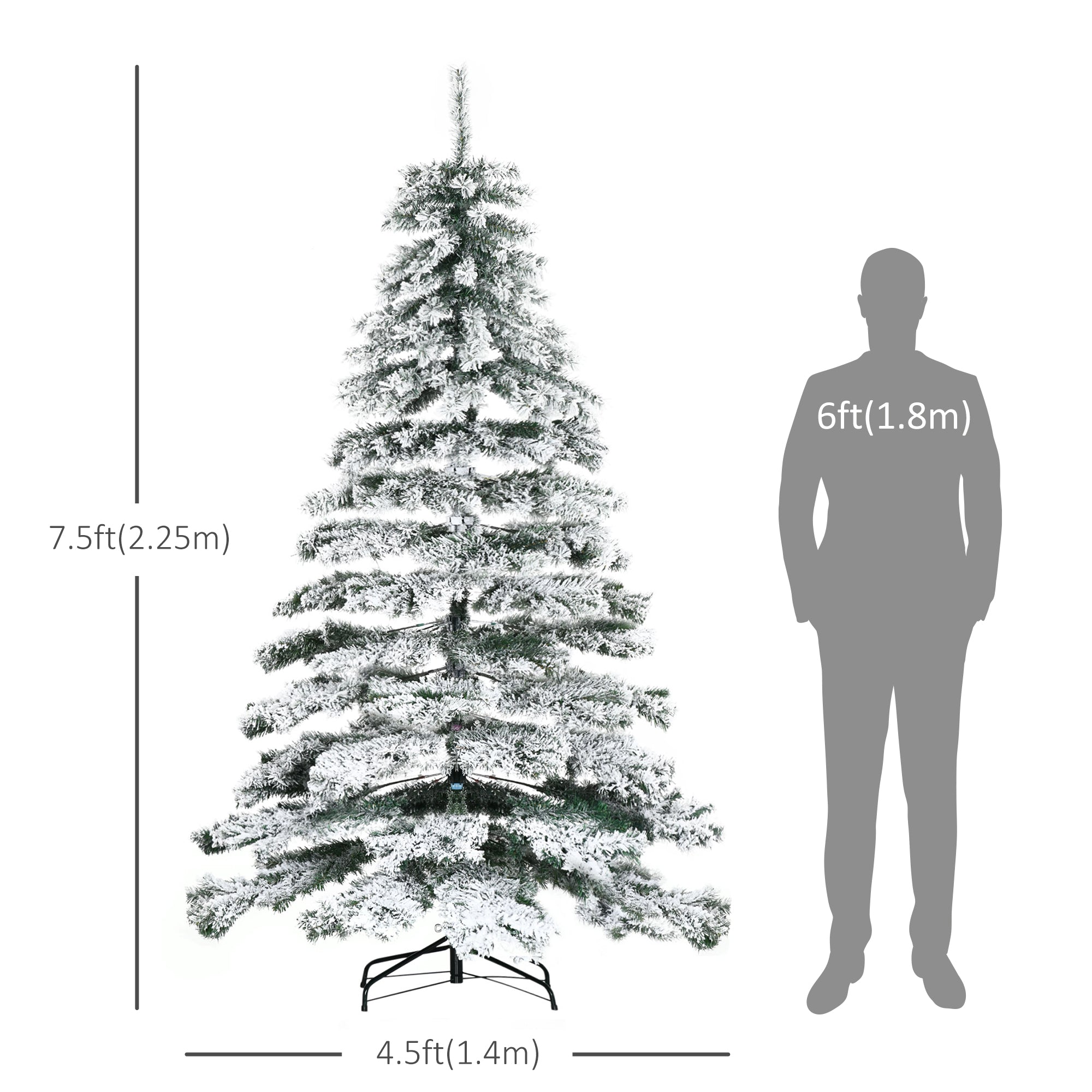 HOMCOM 7.5ft Snow Flocked Artificial Christmas Tree, Green Xmas Tree with Foldable Feet for Holiday Indoor Decoration 