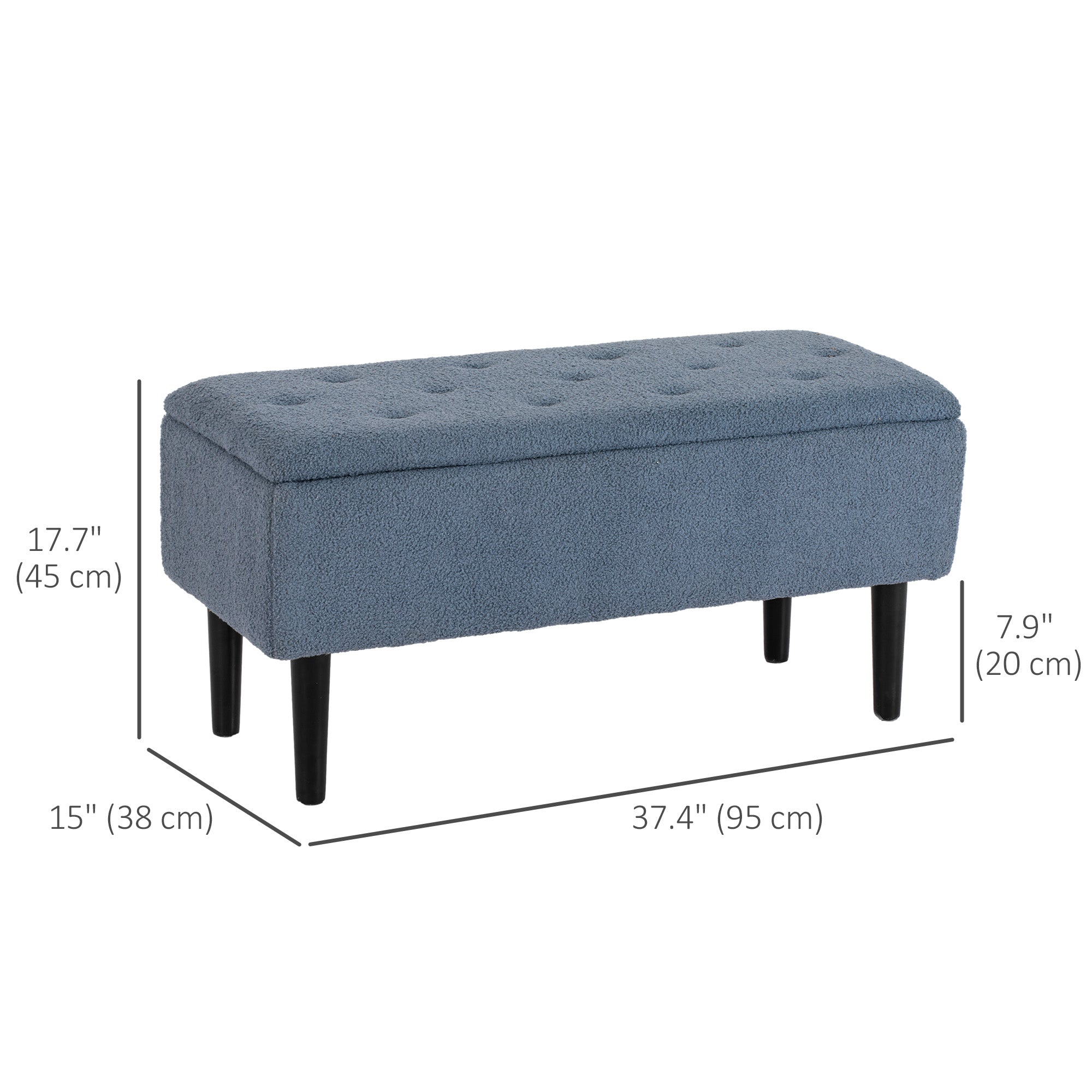 HOMCOM Modern Storage Bench, Ottoman with Storage and Lamb's Wool Upholstery for Living Room, Bedroom, Blue 