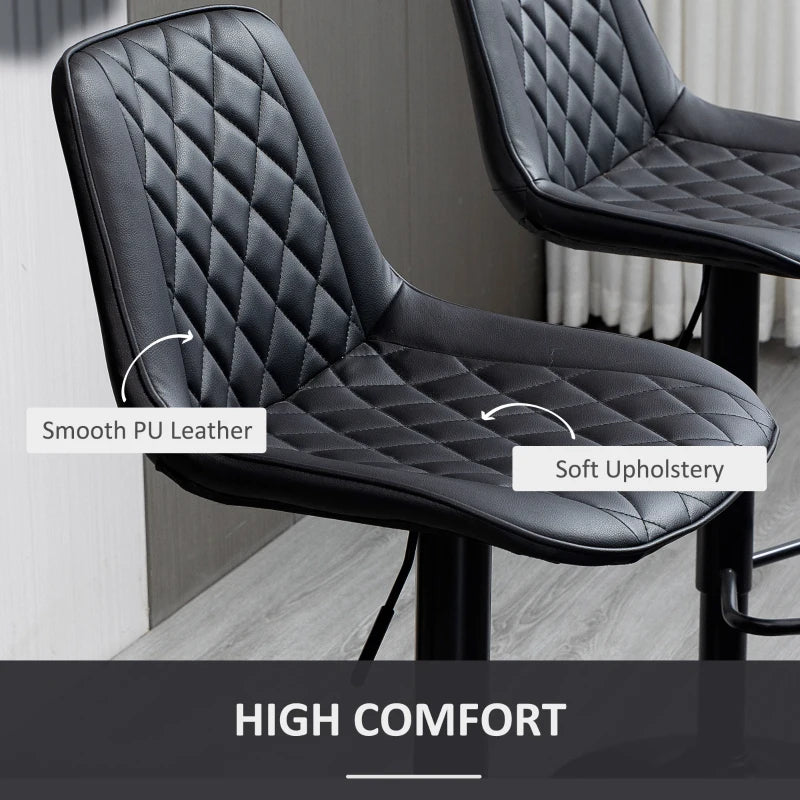 Bar Stools Set of 2, Swivel Counter Height Barstools with Back, Footrest, Adjustable Height, Black